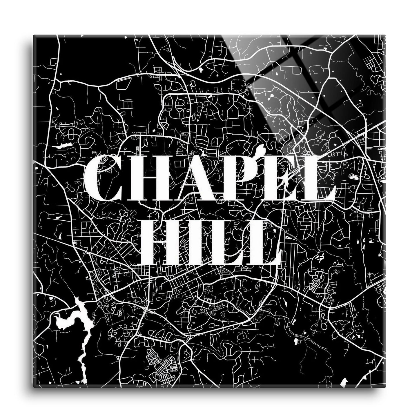 Minimalistic B&W North Carolina Chapel Hill Map | Hi-Def Glass Art | Eaches | Min 1
