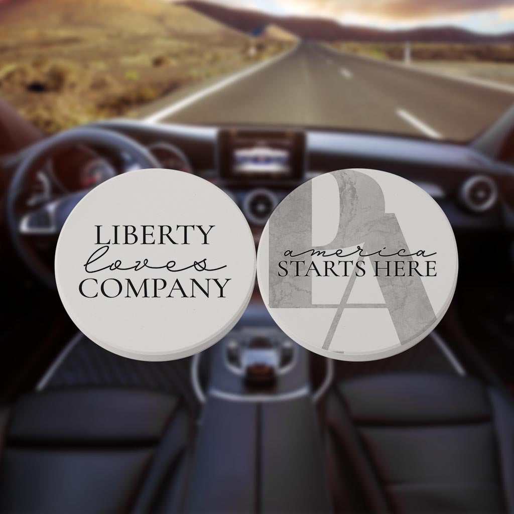 Minimalistic B&W Pennsylvania Quips | Absorbent Car Coasters | Set of 2 | Min 4