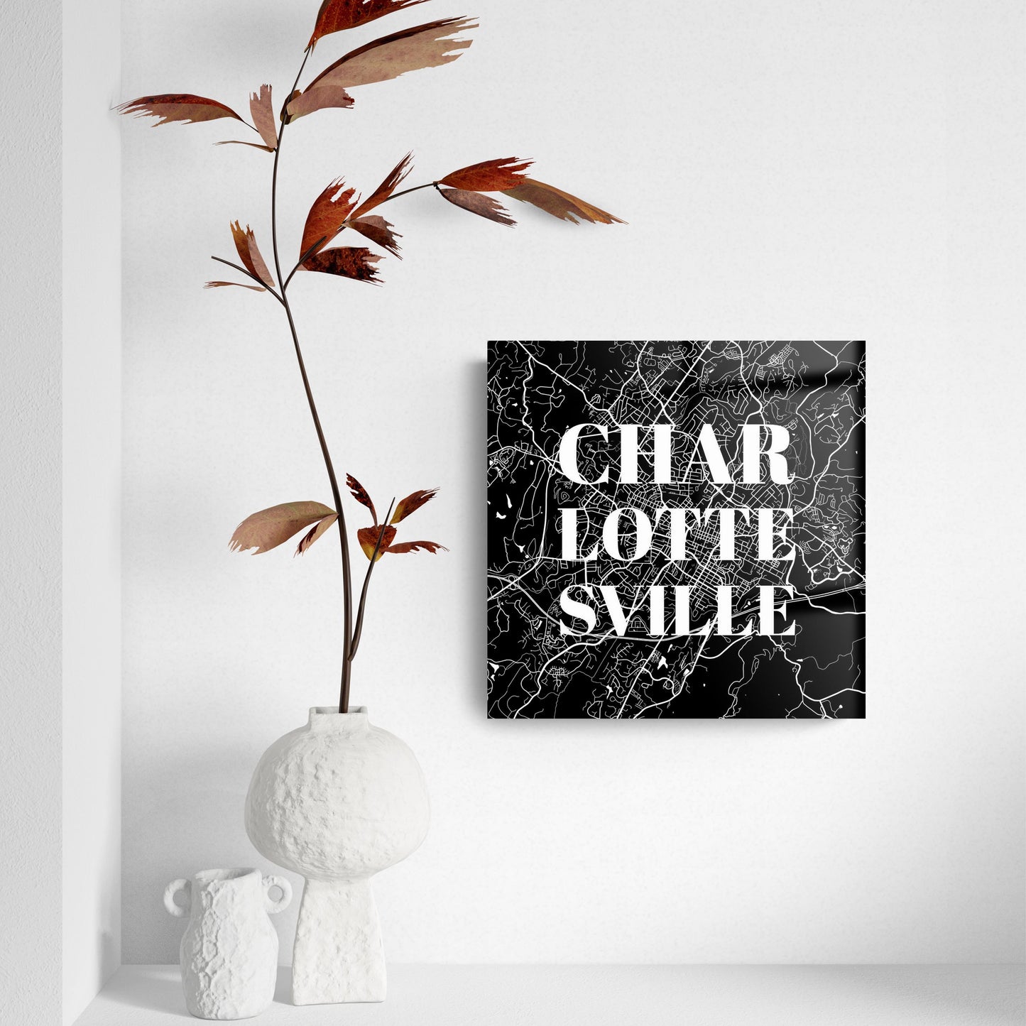 Minimalistic B&W Virginia Charlottesville Map | Hi-Def Glass Art | Eaches | Min 2