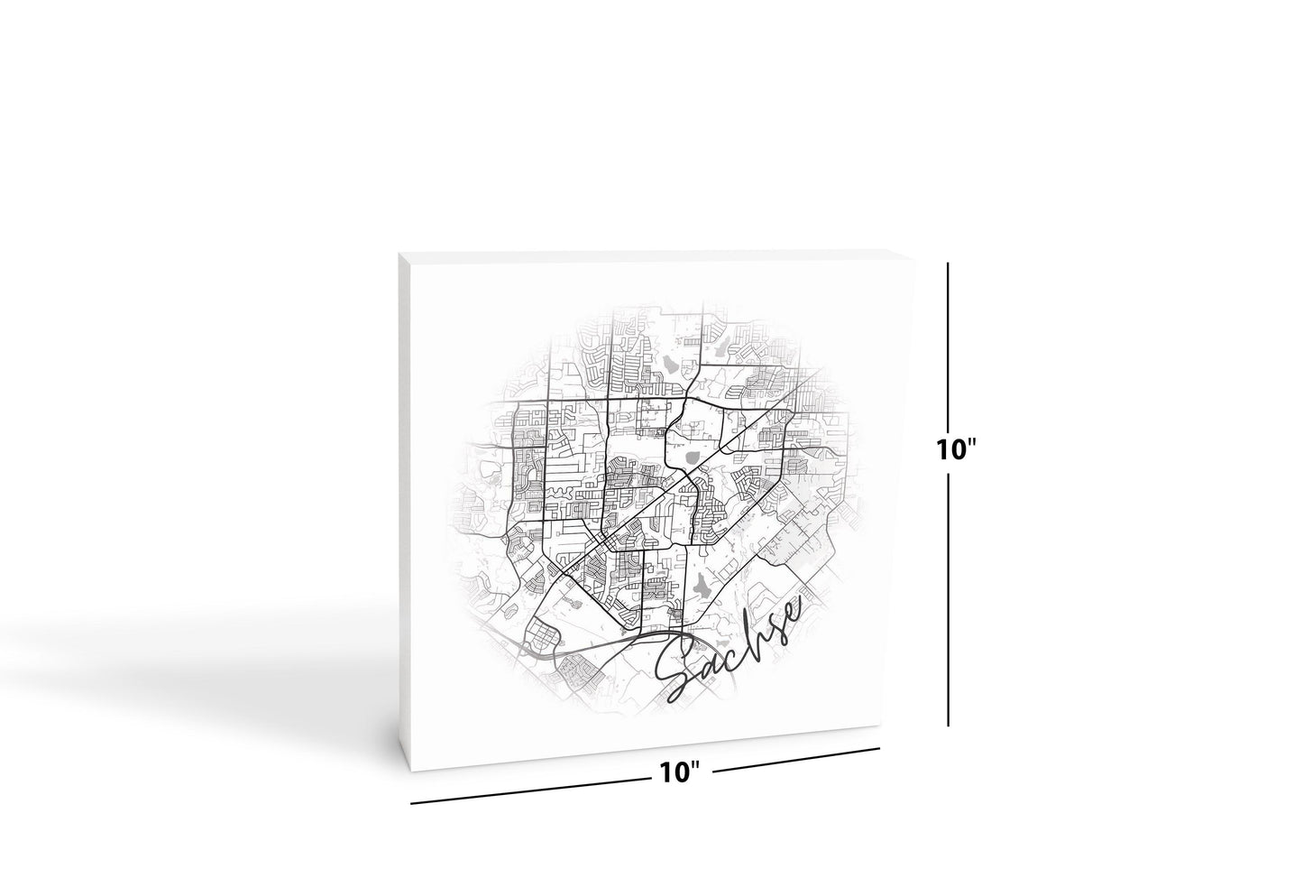 Minimalistic B&W Texas Sachse Circle Map | Wood Block | Eaches | Min 2