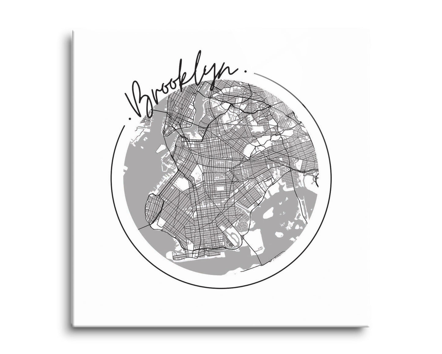 Minimalistic B&W New York Brooklyn Circle Map | Hi-Def Glass Art | Eaches | Min 2