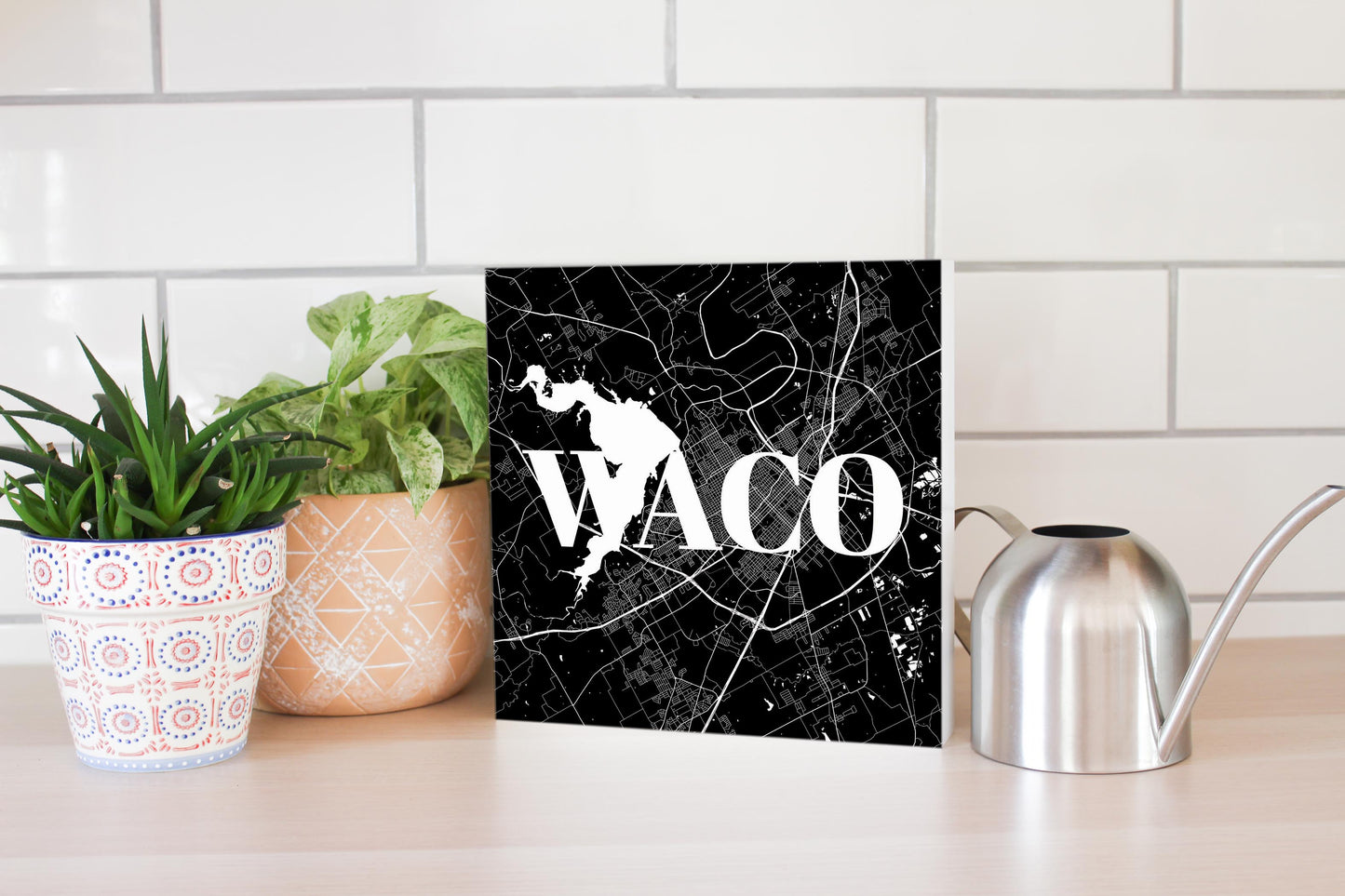 Minimalistic B&W Texas Waco Map | Wood Block | Eaches | Min 2