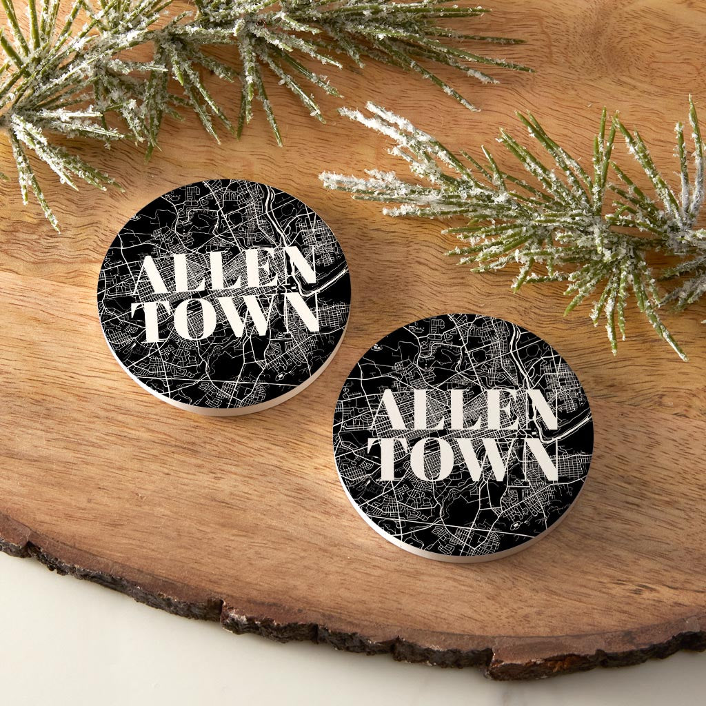 Minimalistic B&W Pennsylvania Allentown Map | Absorbent Car Coasters | Set of 2 | Min 4