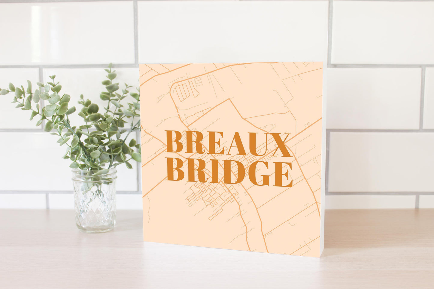 Modern Minimalist Louisiana Breaux Bridge Map | Wood Block | Eaches | Min 2