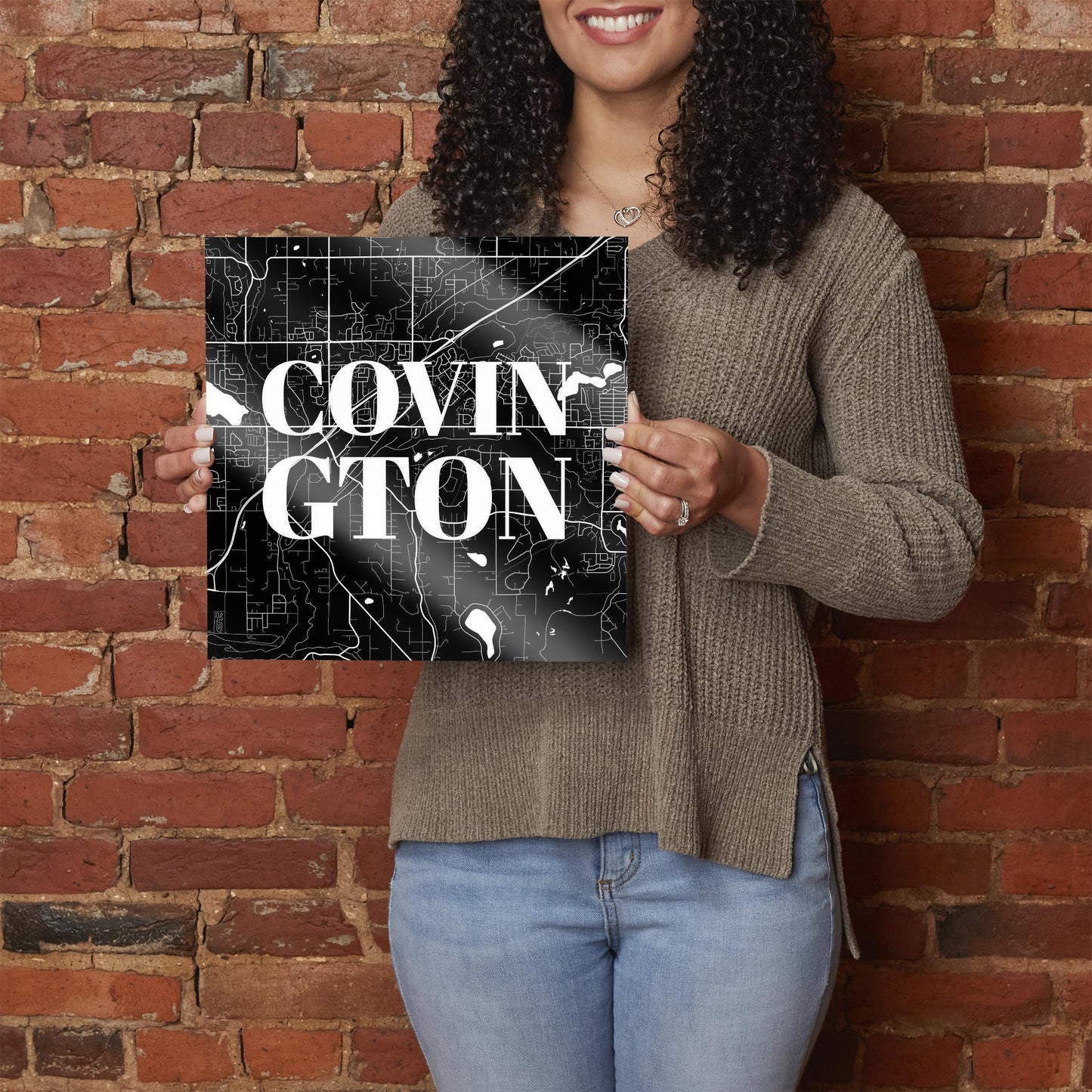 Minimalistic B&W Washington Covington Map | Hi-Def Glass Art | Eaches | Min 1