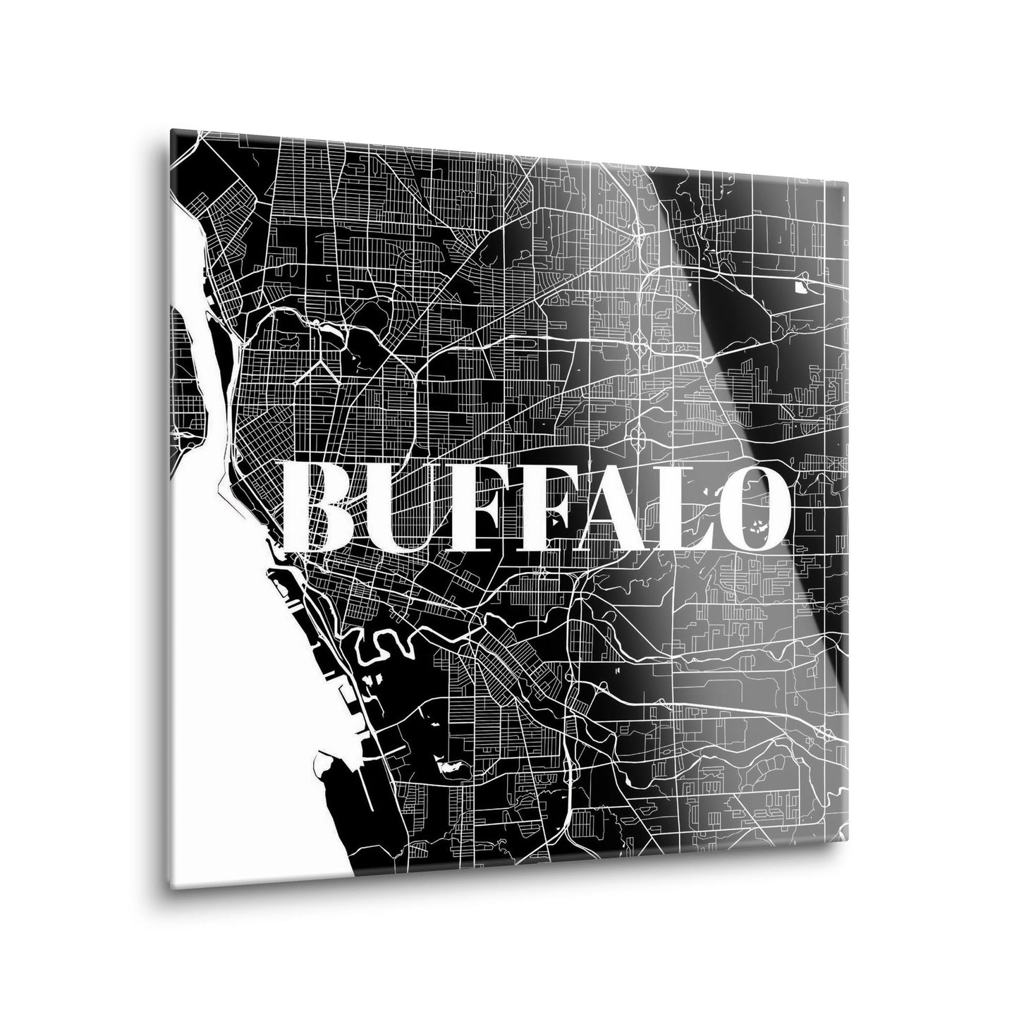 Minimalistic B&W New York Buffalo Map | Hi-Def Glass Art | Eaches | Min 1