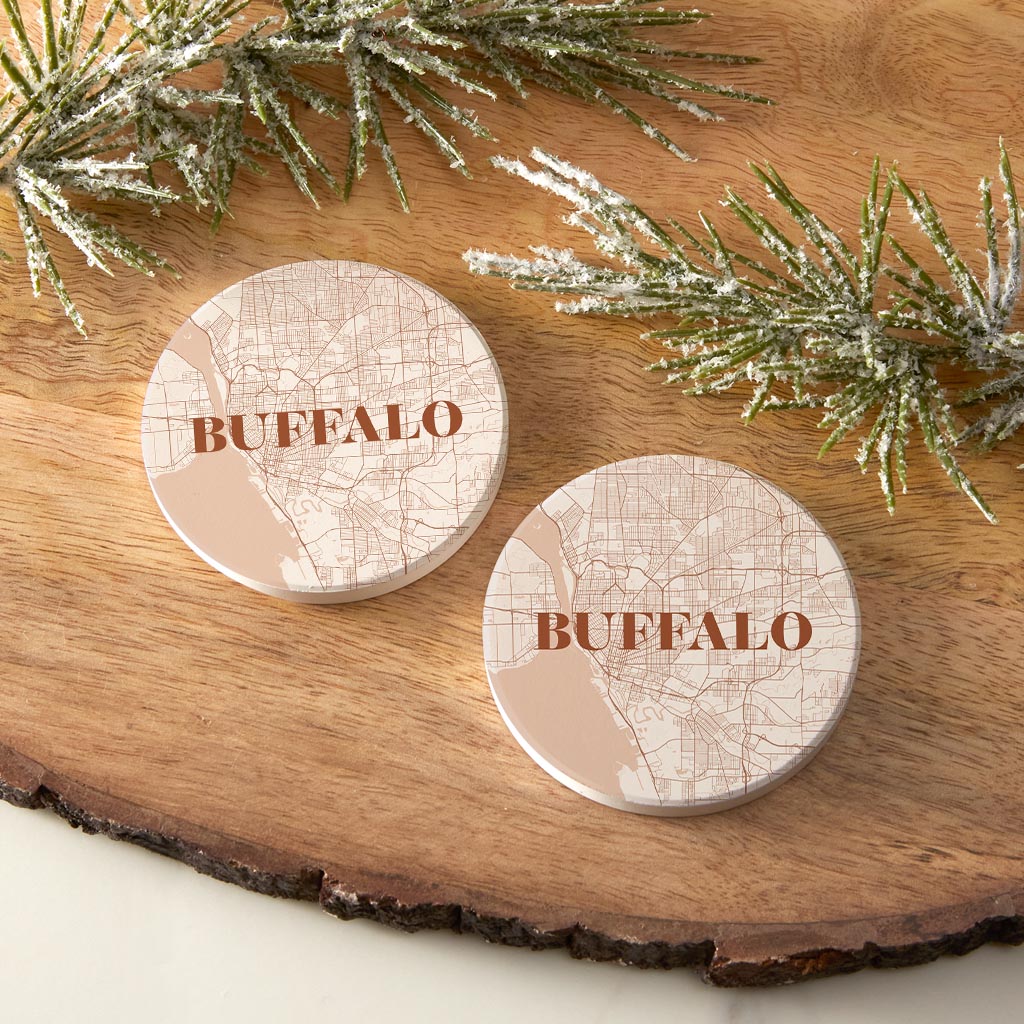 Modern Minimalist New York Buffalo Map | Absorbent Car Coasters | Set of 2 | Min 4