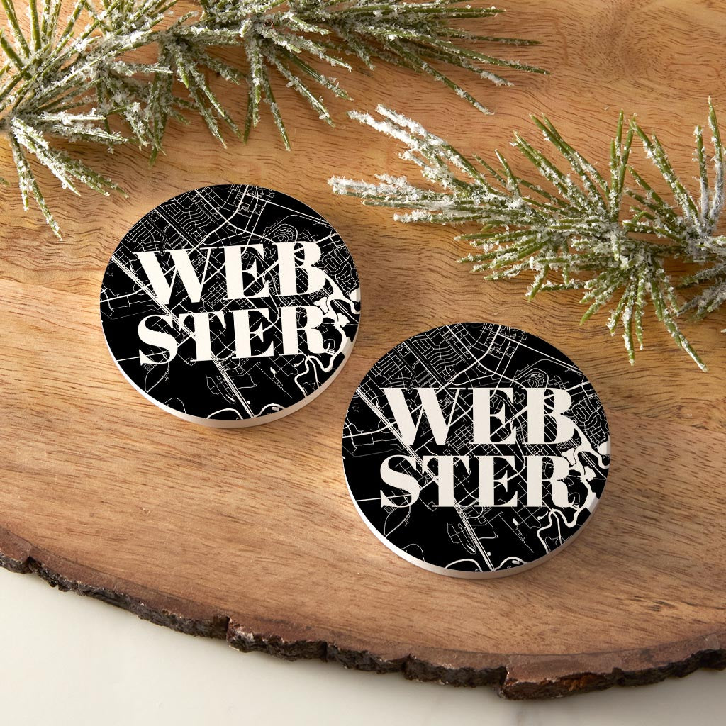 Minimalistic B&W Texas Webster Map | Absorbent Car Coasters | Set of 2 | Min 4