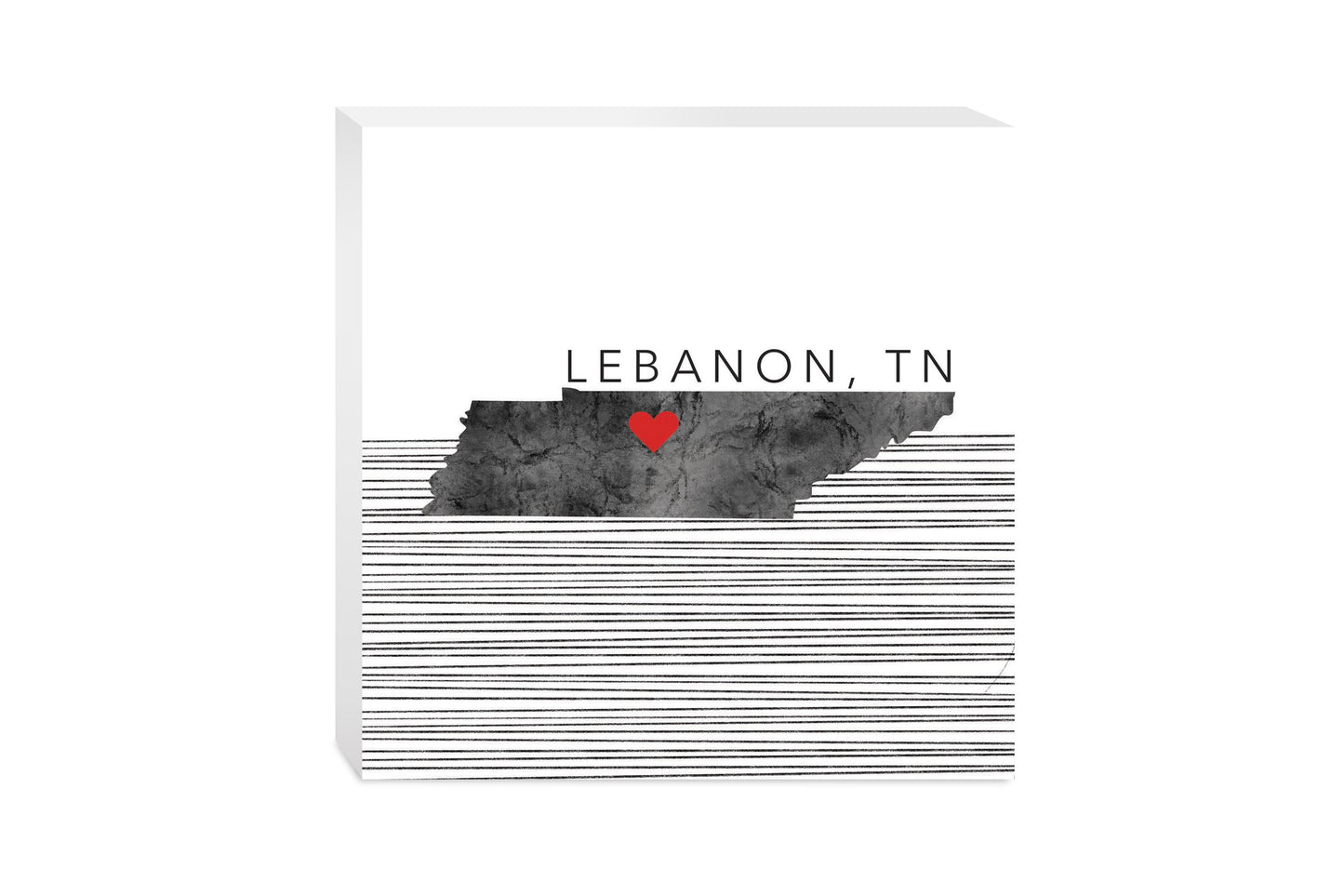 Minimalist B&W Tennessee State Lebanon Heart | Wood Block | Eaches | Min 2