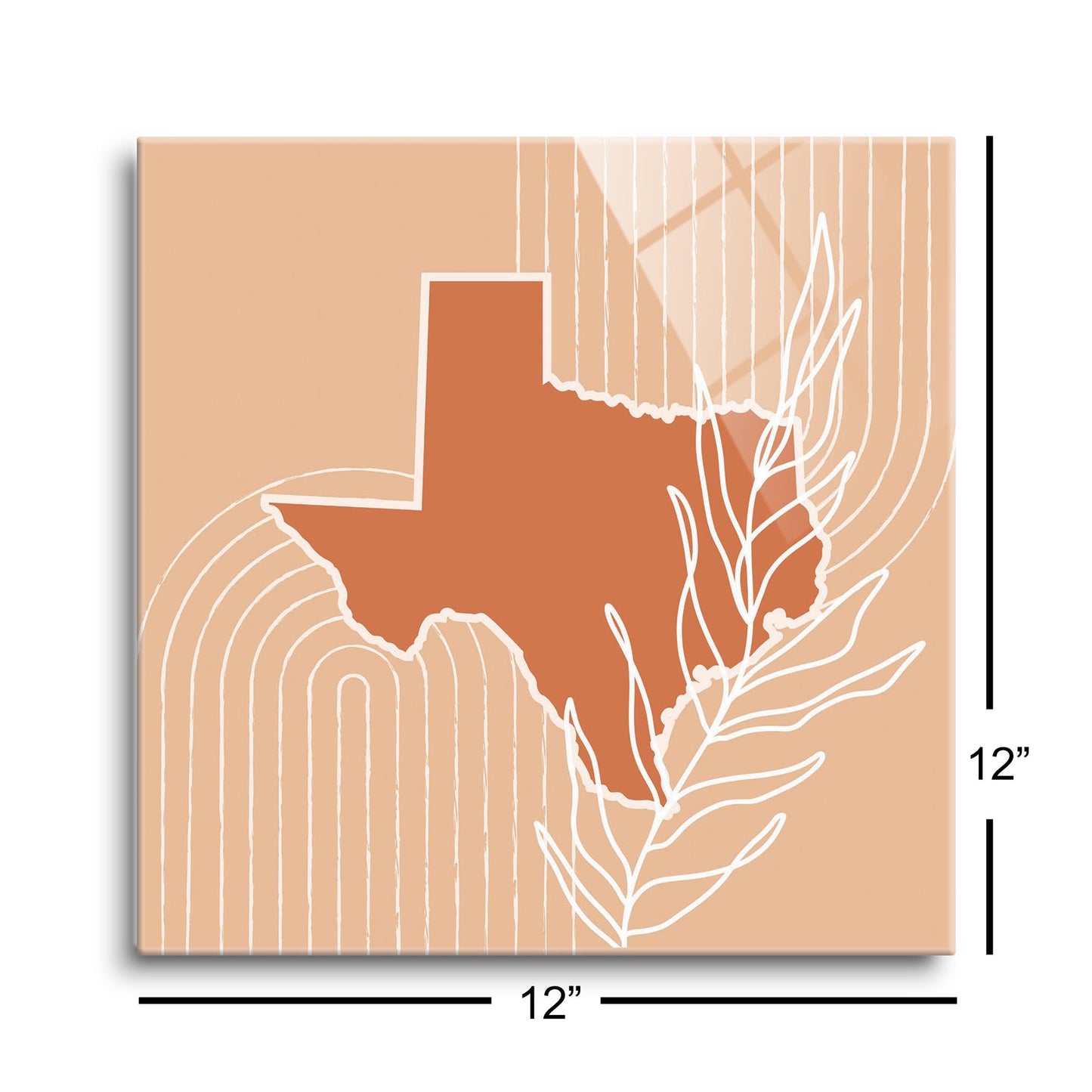Modern Minimalist Texas State Shape With Leaf | Hi-Def Glass Art | Eaches | Min 1