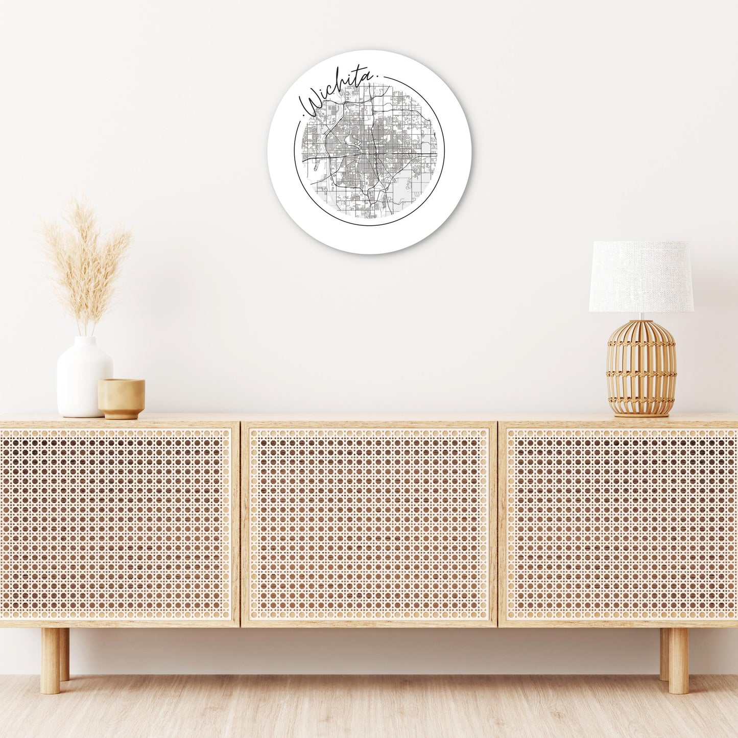 Minimalist B&W Kansas Wichita Circle Map | Wood Sign | Eaches | Min 1