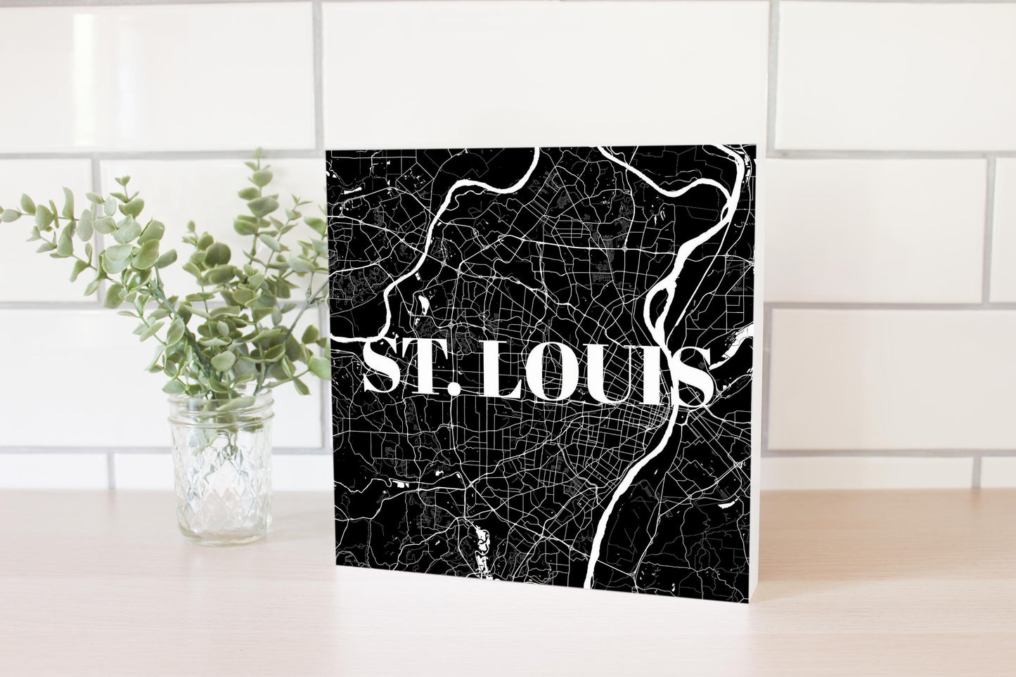 Minimalist B&W Missouri St Louis Map | Wood Block | Eaches | Min 2