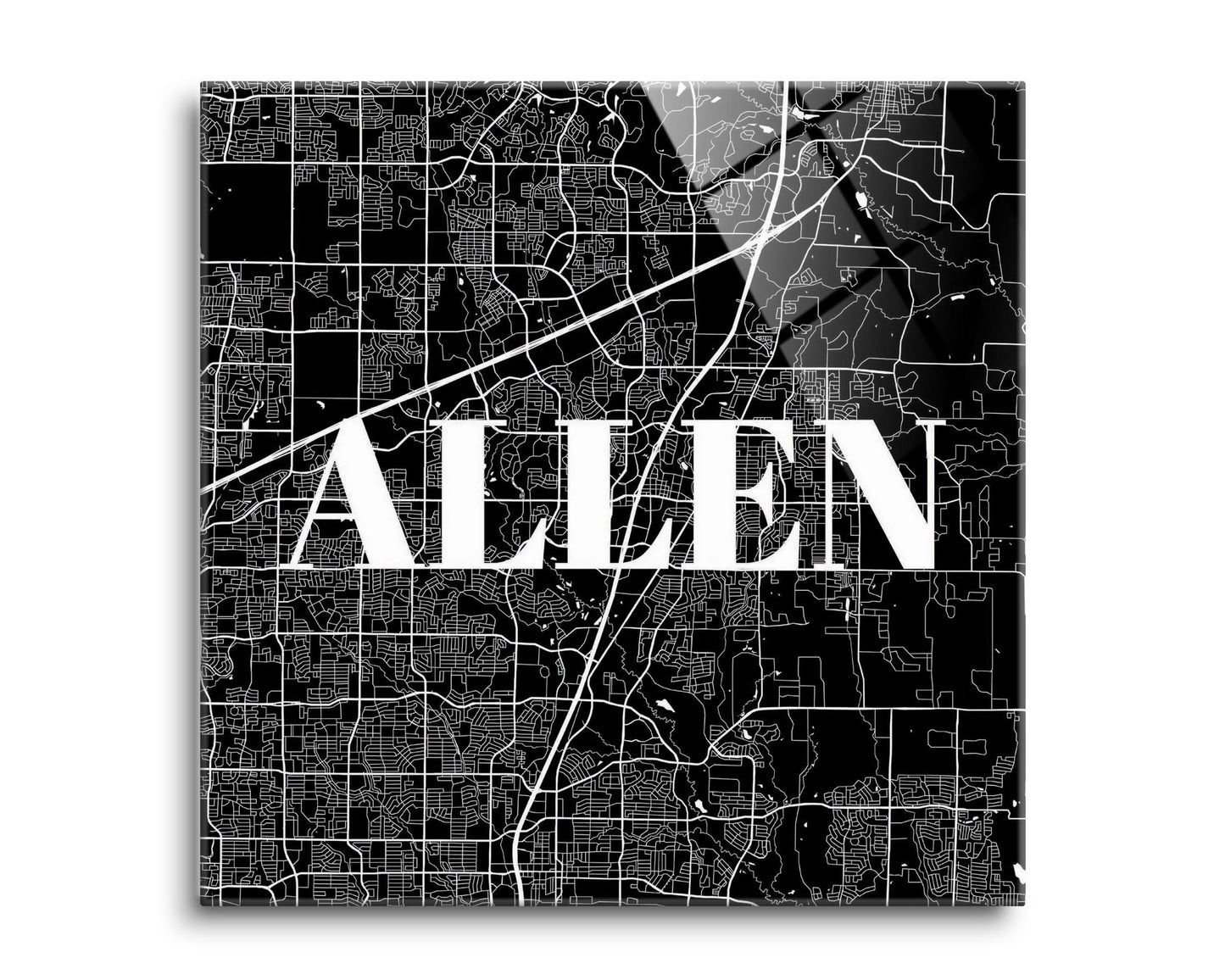 Minimalistic B&W Texas Allen Map | Hi-Def Glass Art | Eaches | Min 2