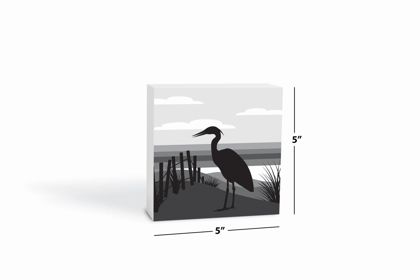 Minimalistic B&W Cape Cod Heron Illustration | Wood Block | Eaches | Min 4