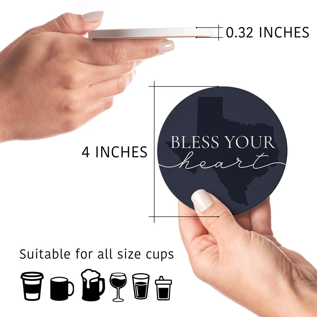 Modern Minimalist Texas Bless Your Heart | Absorbent Coasters | Set of 4 | Min 2