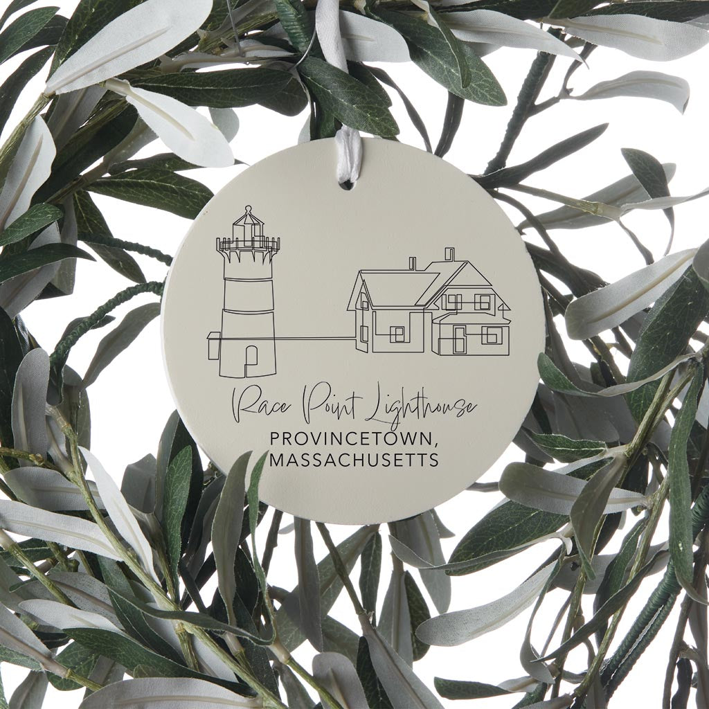 Cream Race Point Lighthouse| Wood Ornament | Eaches | Min 6