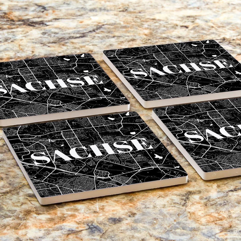 Minimalistic B&W Texas Sachse Map| Absorbent Coasters | Set of 4 | Min 2
