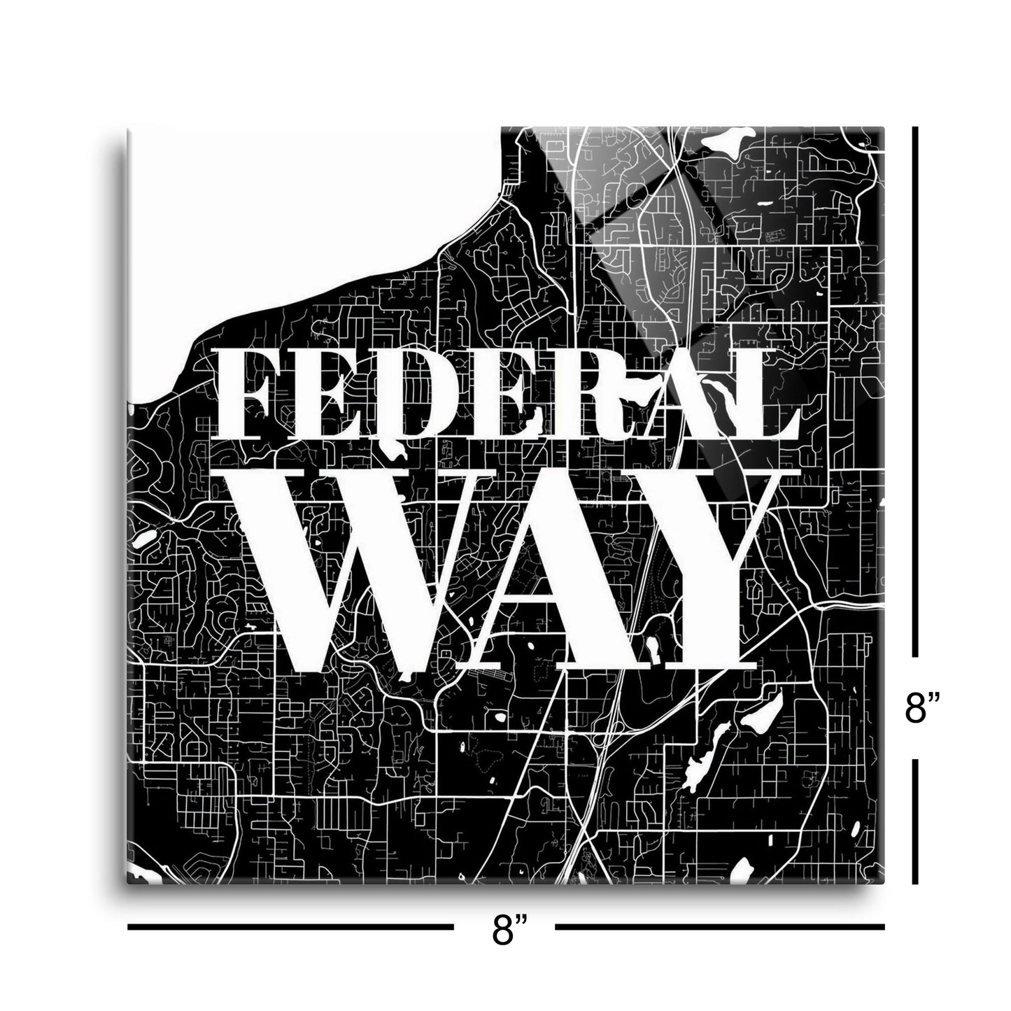 Minimalistic B&W Washington Federal Way Map | Hi-Def Glass Art | Eaches | Min 2