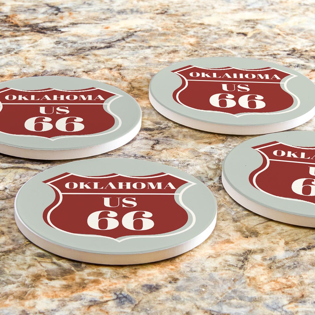 Modern Minimalist Oklahoma Us 66 Blue| Absorbent Coasters | Set of 4 | Min 2