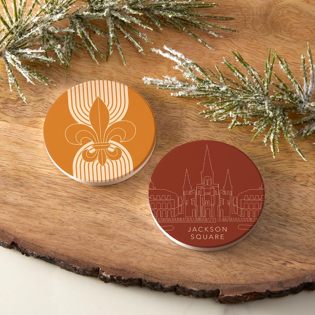 Modern Minimalist Louisiana Set | Absorbent Car Coasters | Set of 2 | Min 4