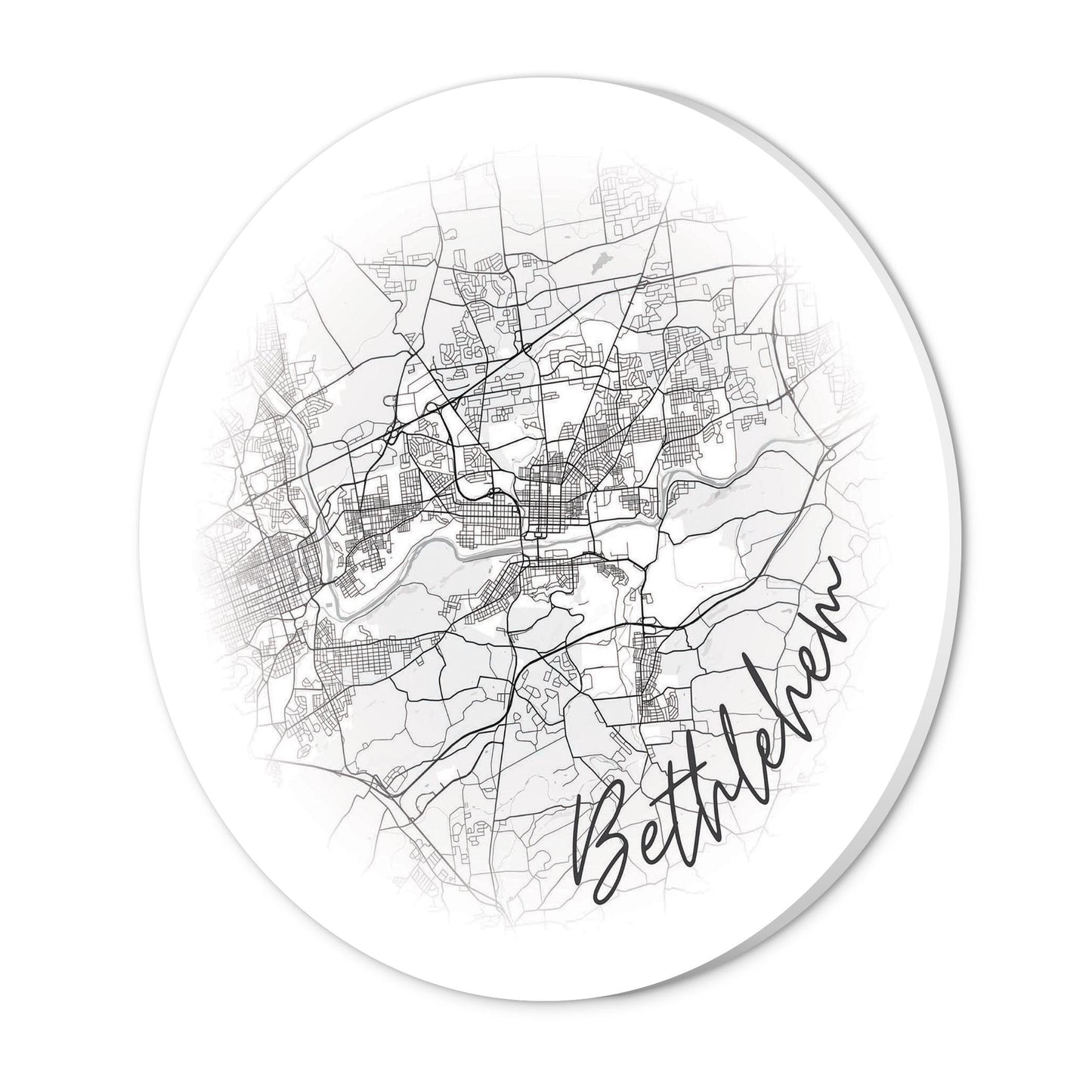 Minimalistic B&W Pennsylvania Bethlehem Circle Map | Wood Sign | Eaches | Min 1