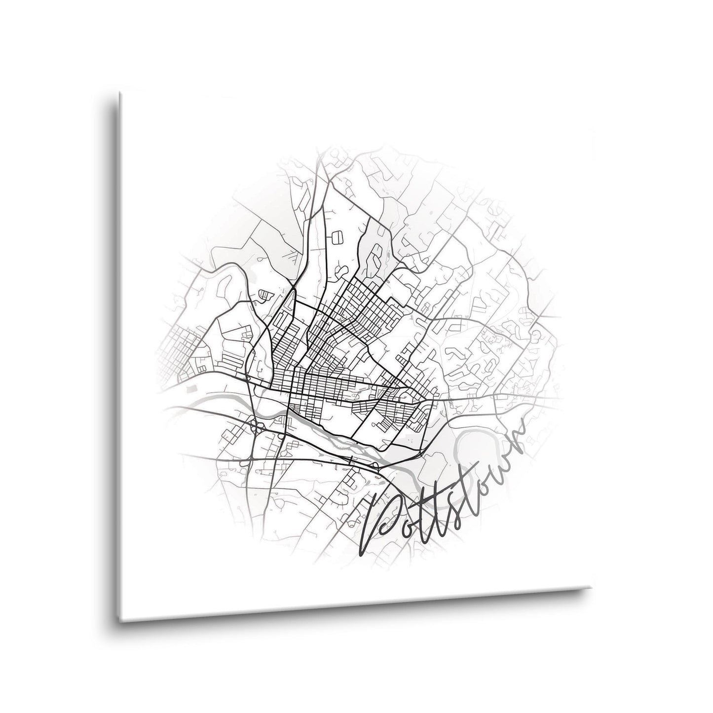 Minimalistic B&W Pennsylvania Pottstown Circle Map | Hi-Def Glass Art | Eaches | Min 1