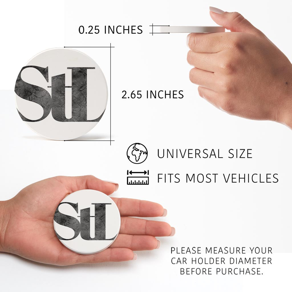 Minimalist B&W Missouri St Louis White Initials | Absorbent Car Coasters | Set of 2 | Min 4