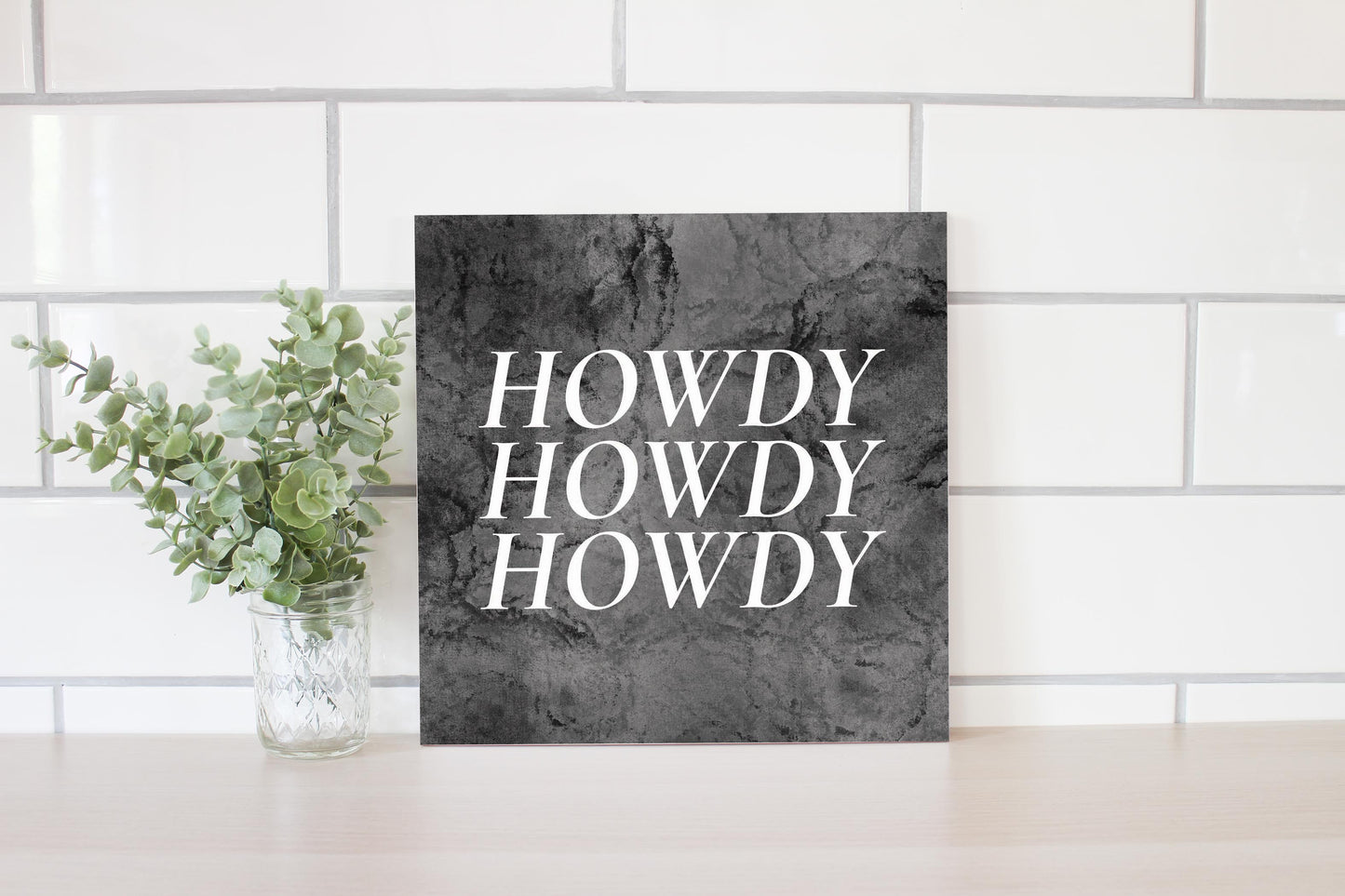 Minimalistic B&W Texas Textured Howdy | Wood Sign | Eaches | Min 2