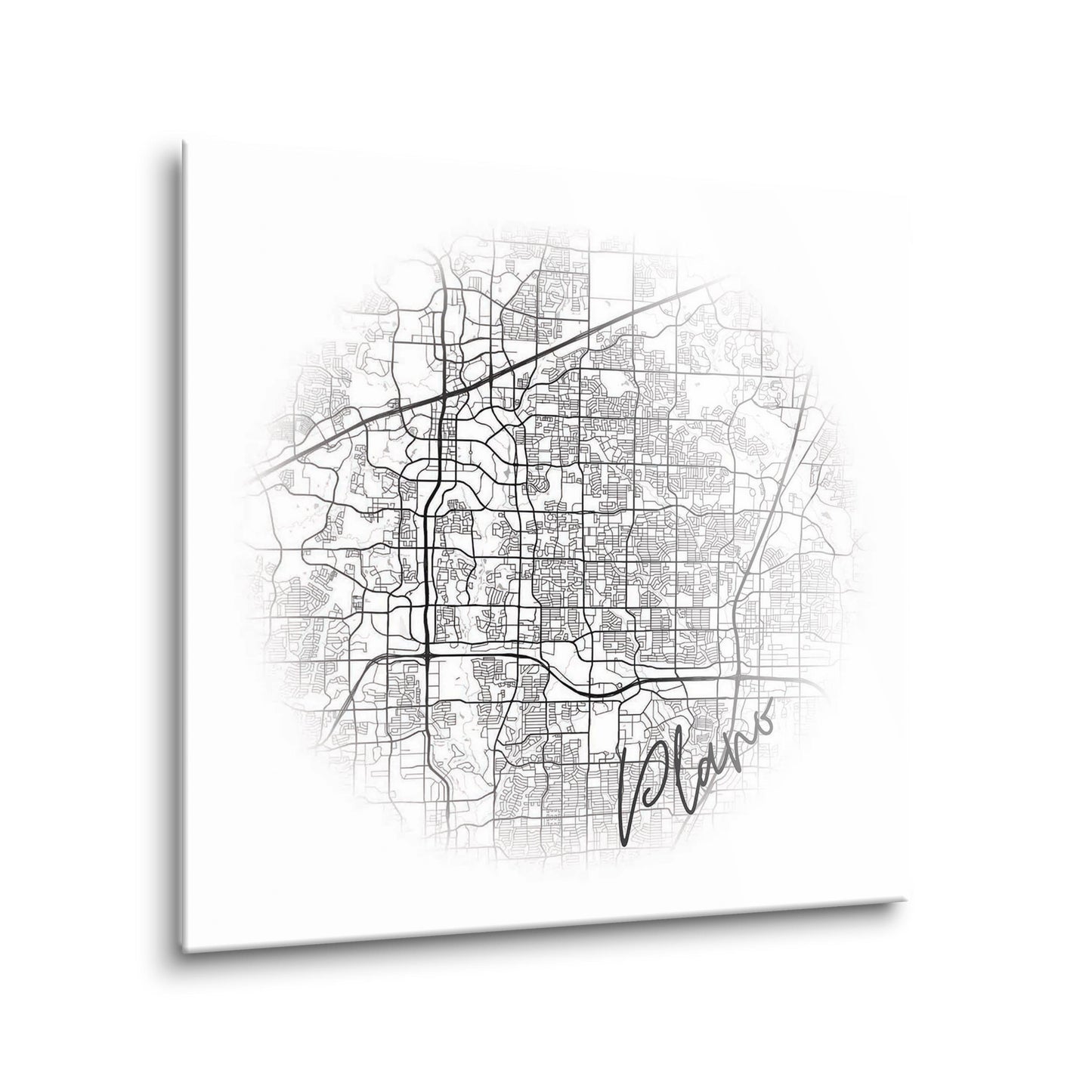 Minimalistic B&W Texas Plano Circle Map | Hi-Def Glass Art | Eaches | Min 2