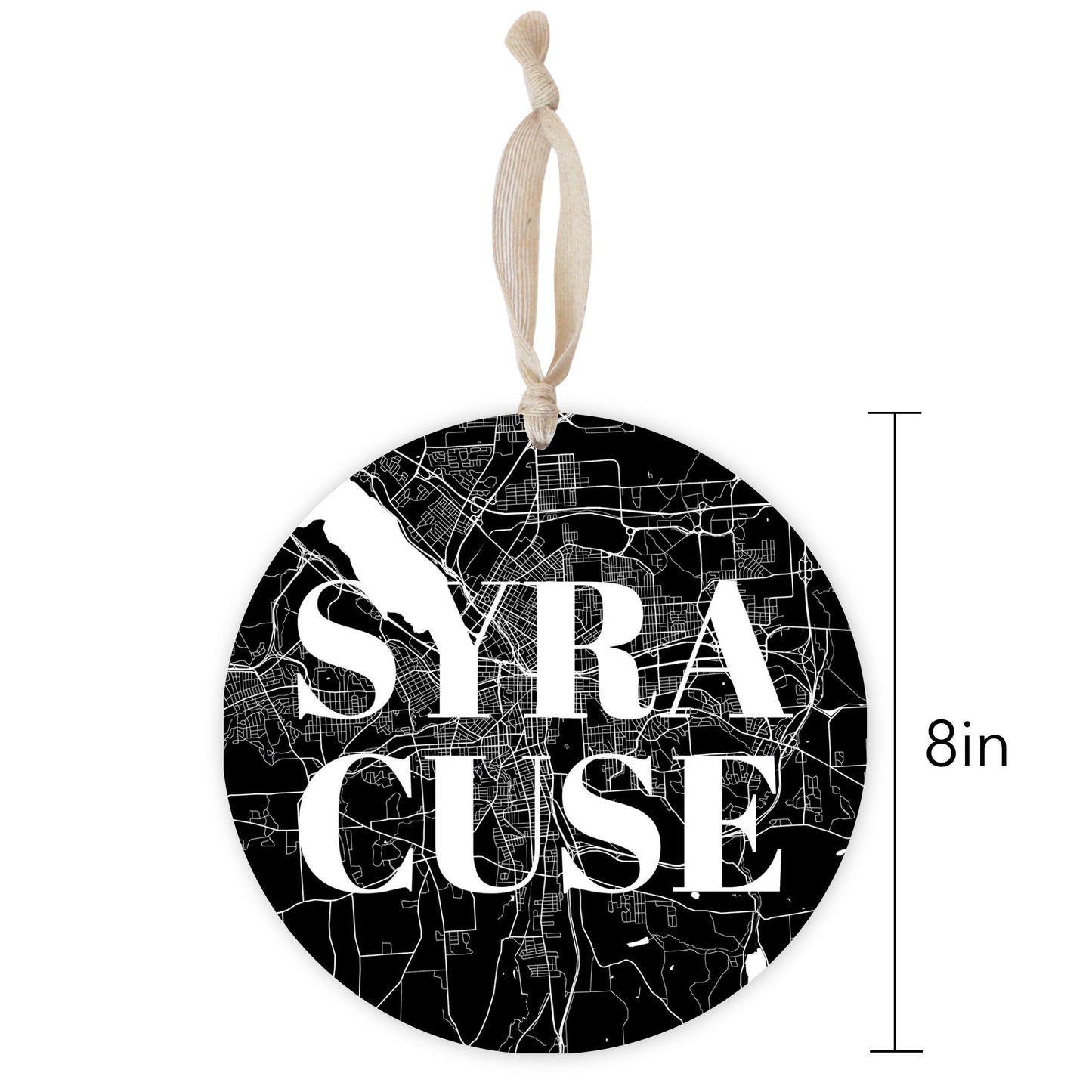 Minimalistic B&W New York Syracuse Map | Wood Ornament | Eaches | Min 1