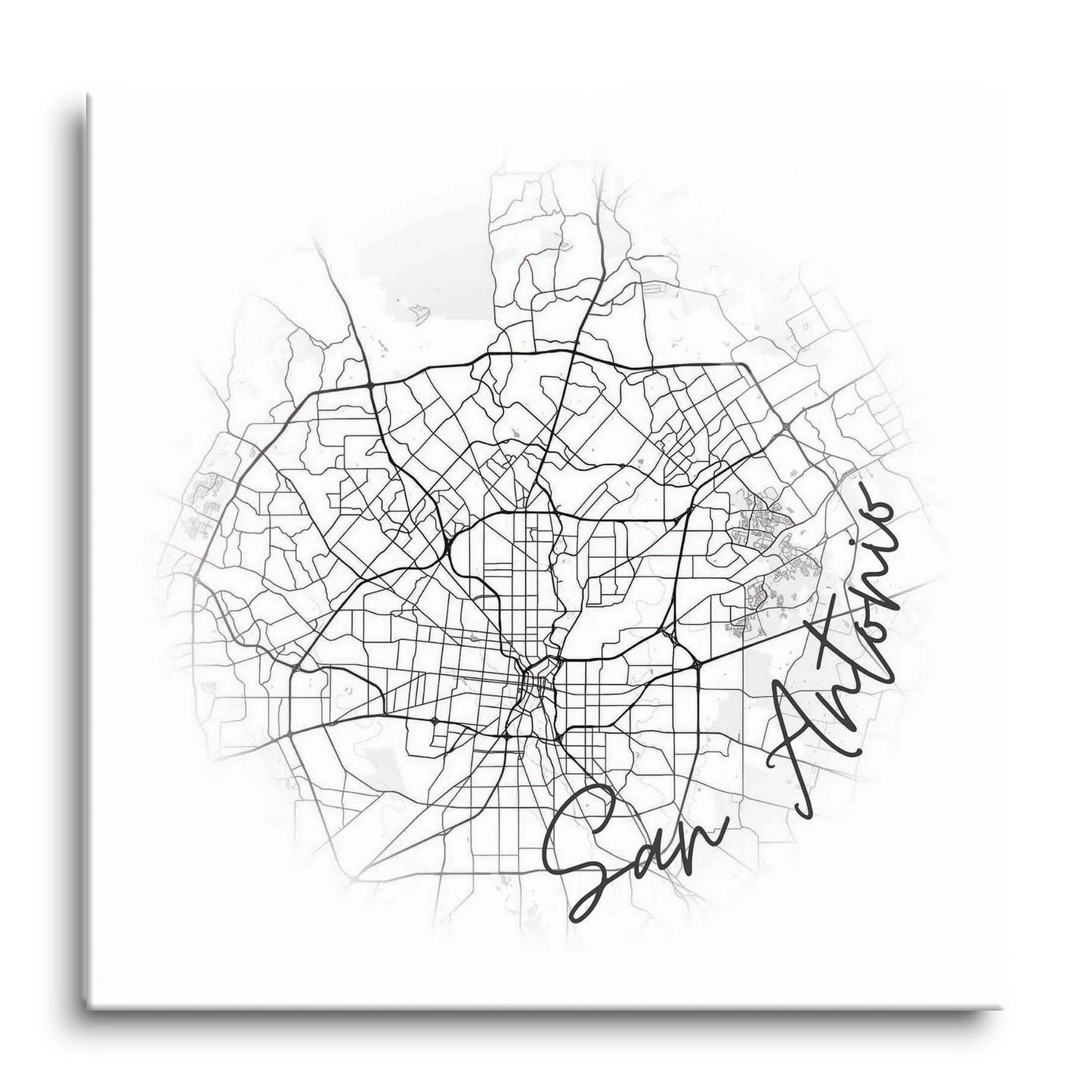 Minimalistic B&W Texas San Antonio Circle Map | Hi-Def Glass Art | Eaches | Min 1
