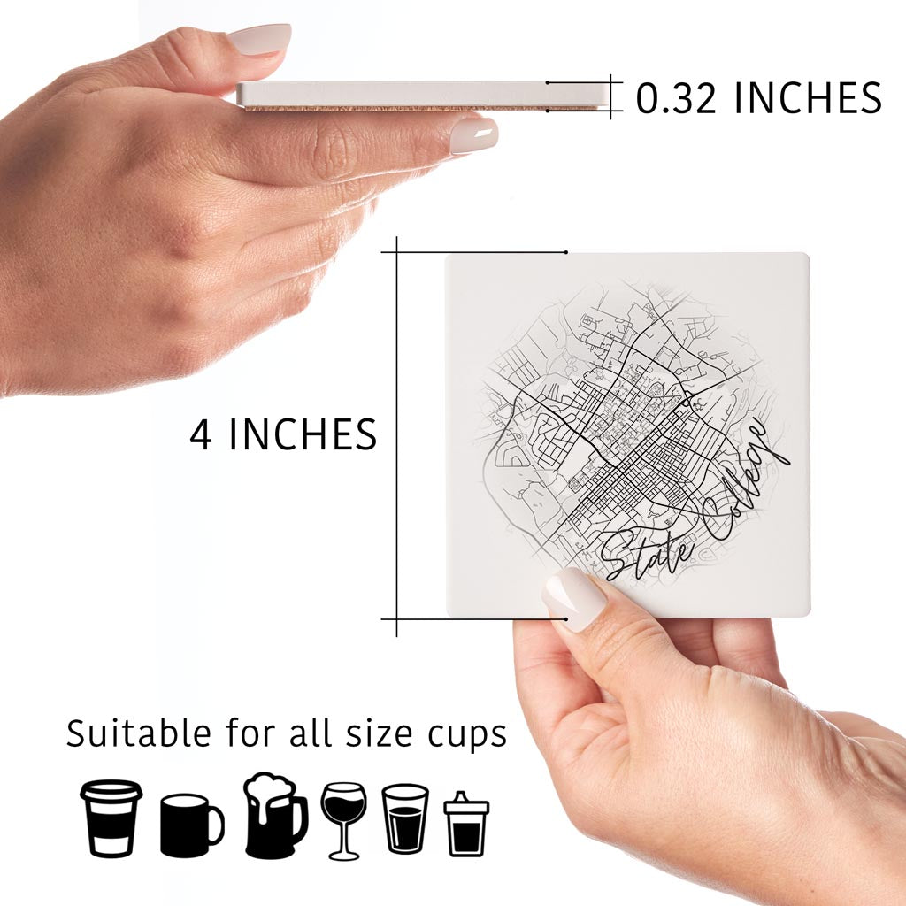 Minimalistic B&W Pennsylvania State College Circle Map| Absorbent Coasters | Set of 4 | Min 2