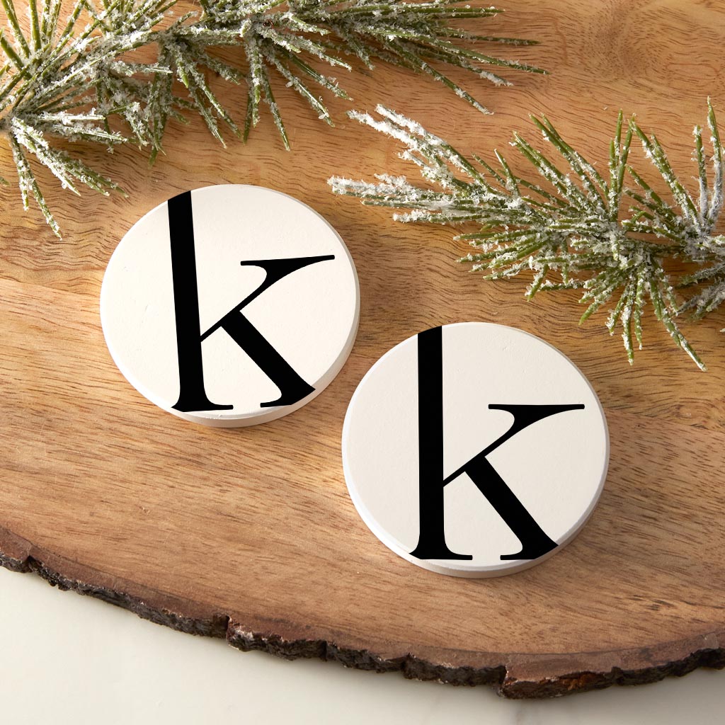 Minimalist Monogram K Circle | Absorbent Car Coasters | Set of 2 | Min 4