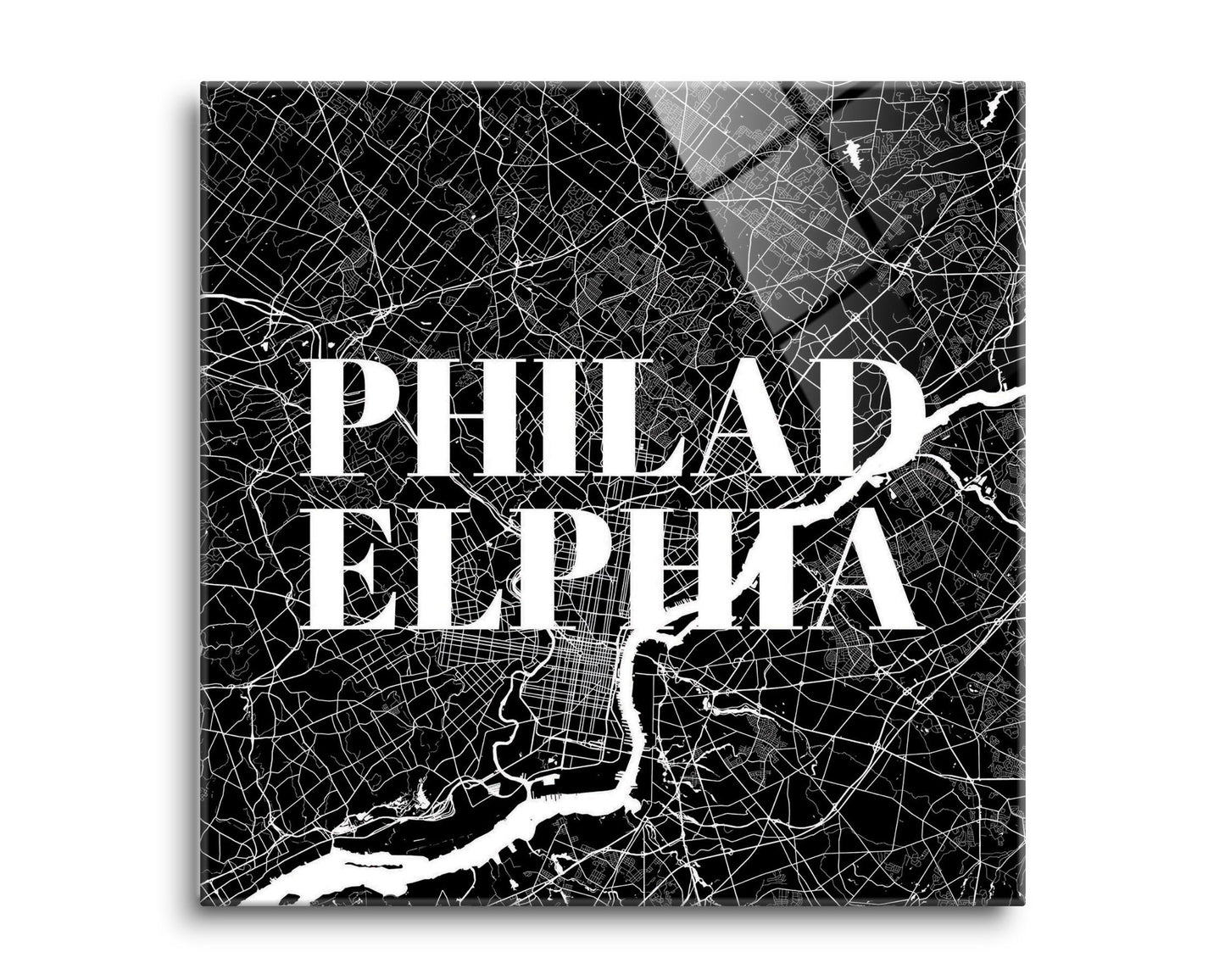 Minimalistic B&W Pennsylvania Philadelphia Map | Hi-Def Glass Art | Eaches | Min 2