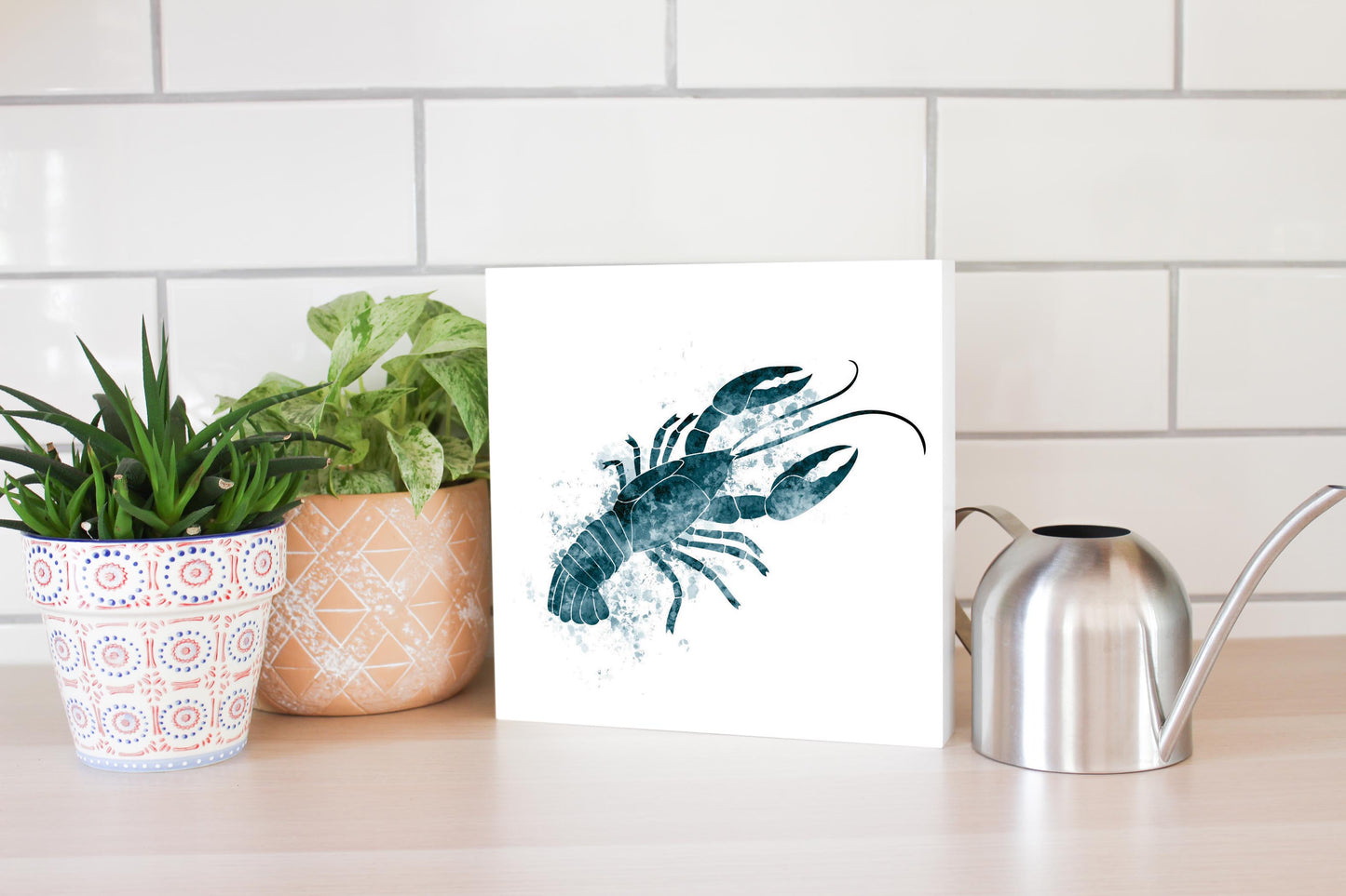 Blue White Water Color Crawfish | Wood Block | Eaches | Min 2