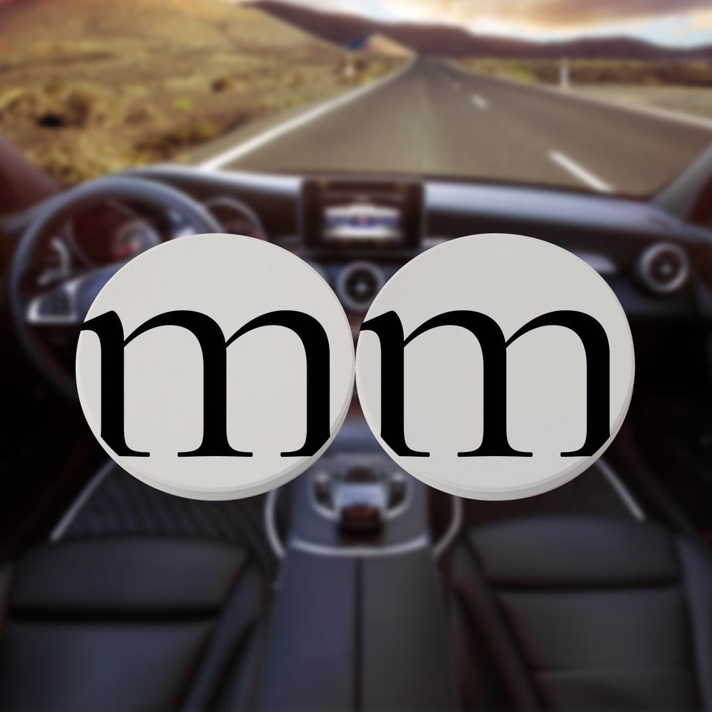 Minimalist Monogram M Circle | Absorbent Car Coasters | Set of 2 | Min 4