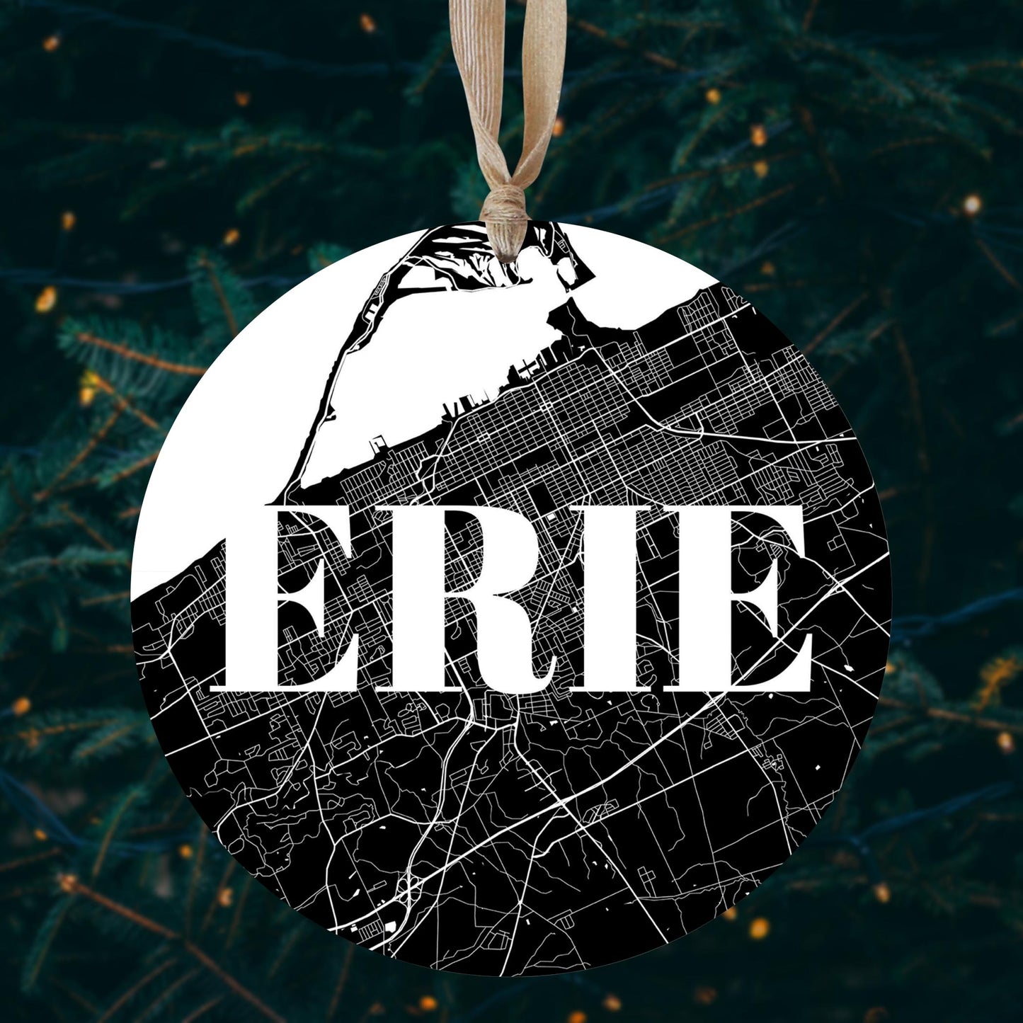Minimalistic B&W Pennsylvania Erie Map | Wood Ornament | Eaches | Min 1