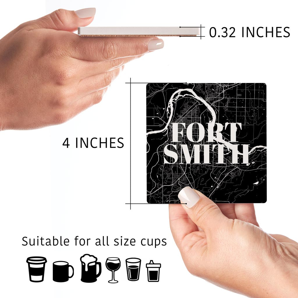 B&W Minimalist Arkansas Fort Smith Map | Absorbent Coasters | Set of 4 | Min 2