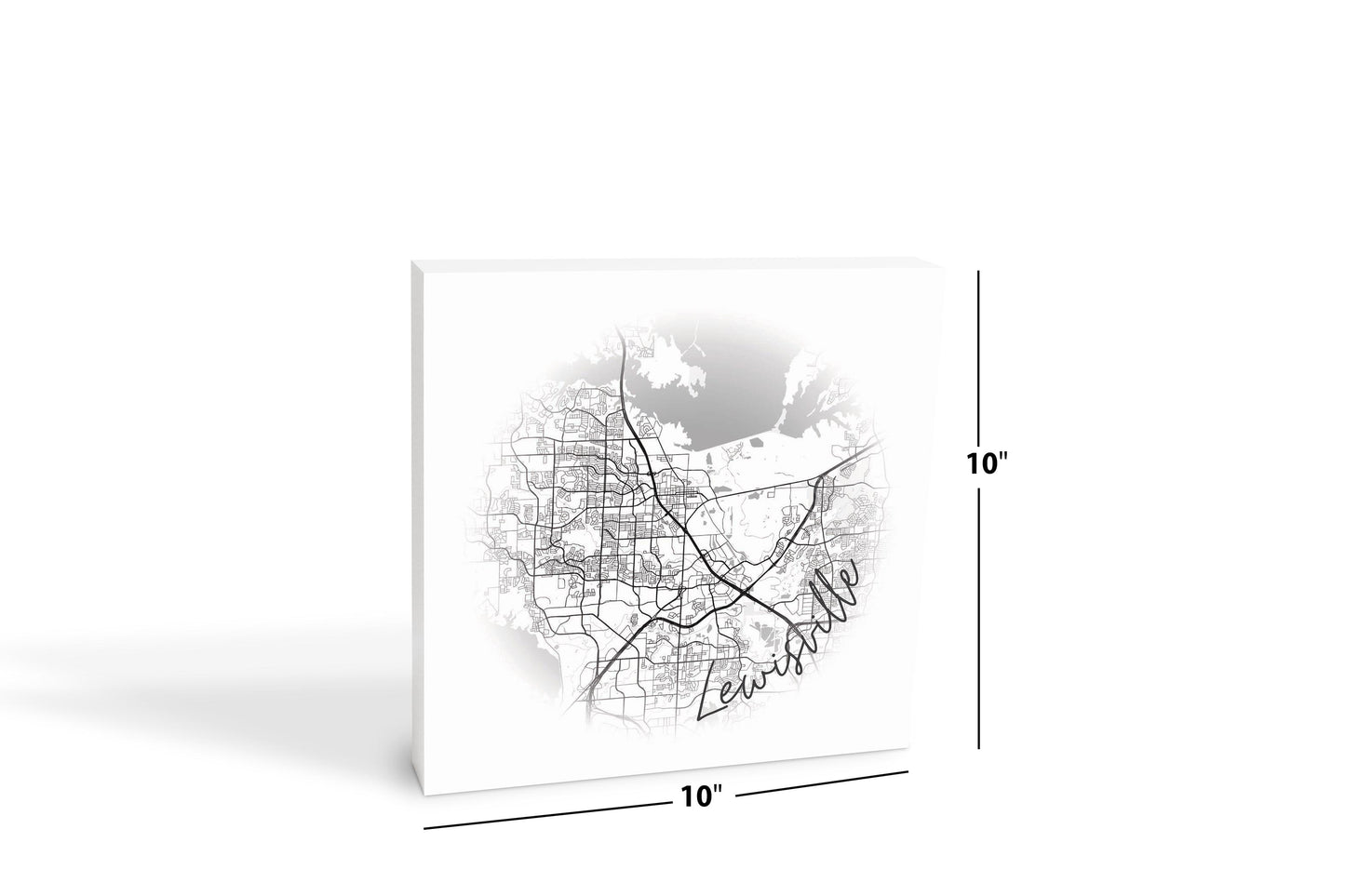 Minimalistic B&W Texas Lewisville Circle Map | Wood Block | Eaches | Min 2
