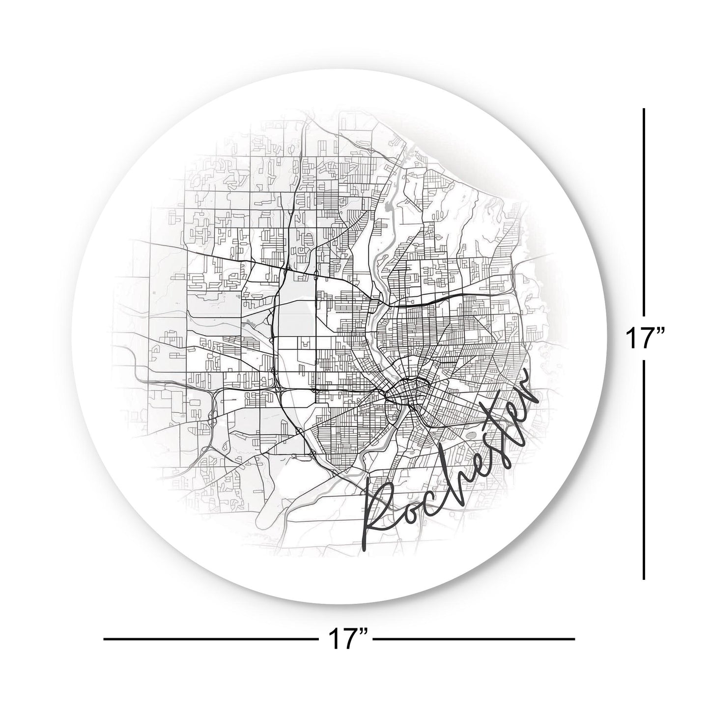 Minimalistic B&W New York Rochester Faded Circle Map | Wood Sign | Eaches | Min 1