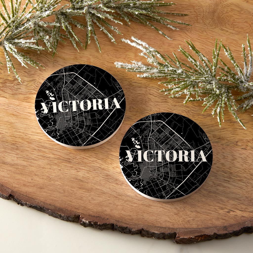 Minimalistic B&W Texas Victoria Map | Absorbent Car Coasters | Set of 2 | Min 4
