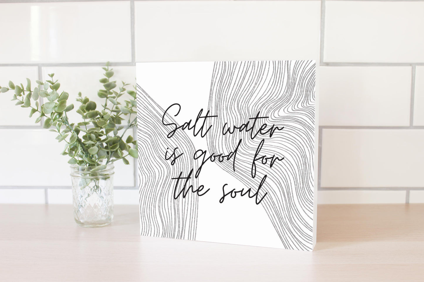 Minimalistic B&W Cape Cod Salt Water | Wood Block | Eaches | Min 2