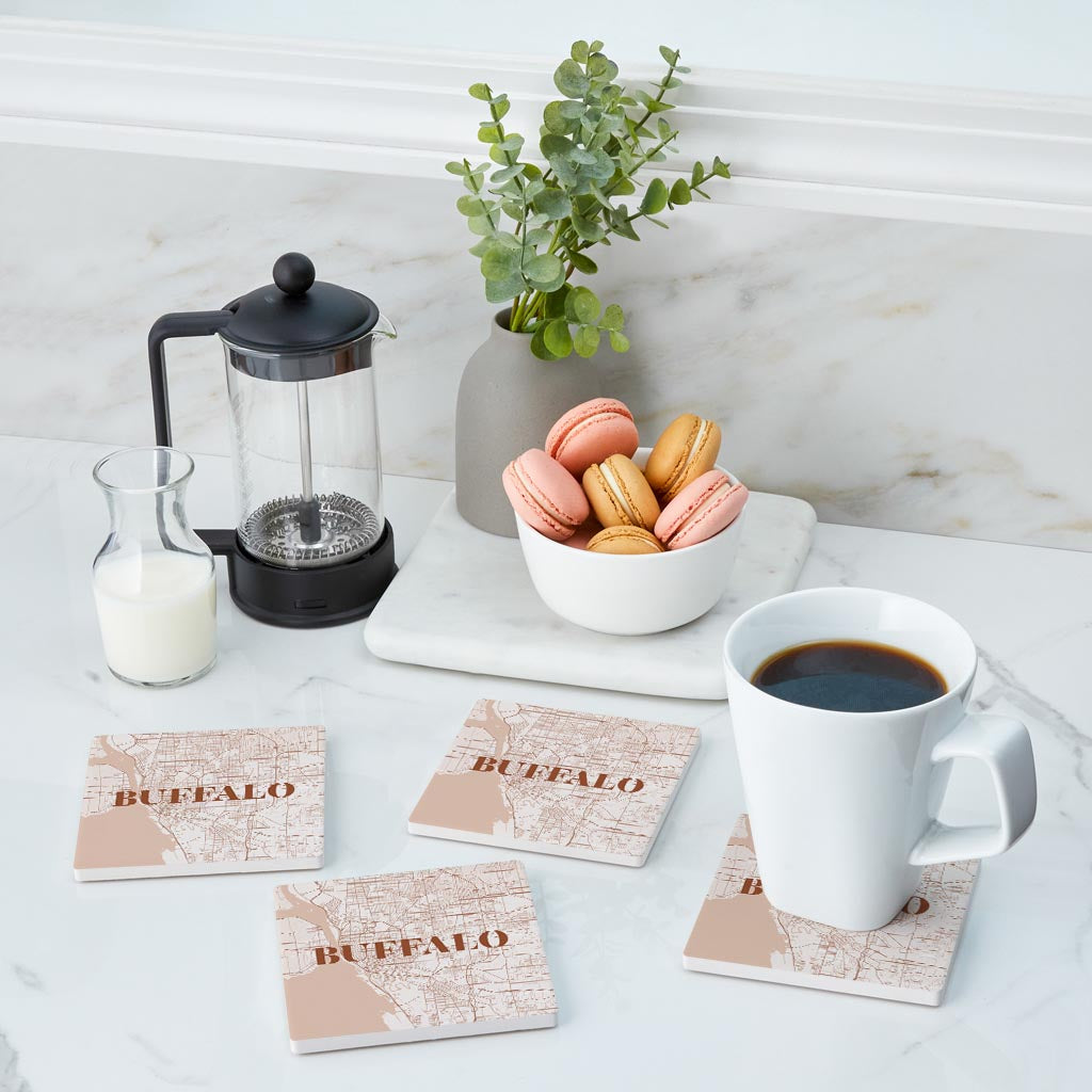 Modern Minimalist New York Buffalo Map | Absorbent Coasters | Set of 4 | Min 2
