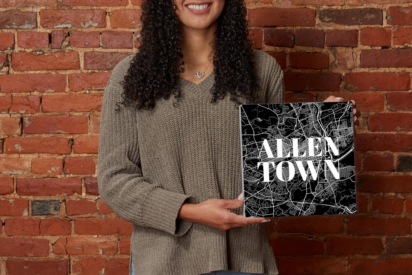 Minimalistic B&W Pennsylvania Allentown Map | Wood Block | Eaches | Min 2