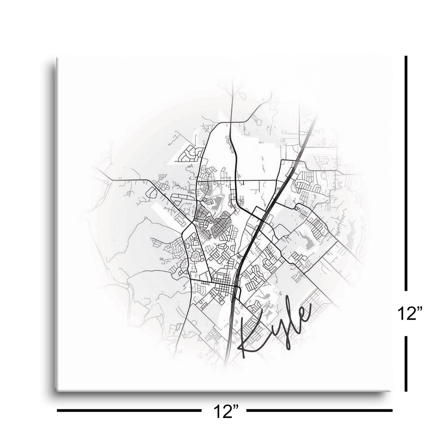 Minimalistic B&W Texas Kyle Circle Map | Hi-Def Glass Art | Eaches | Min 1