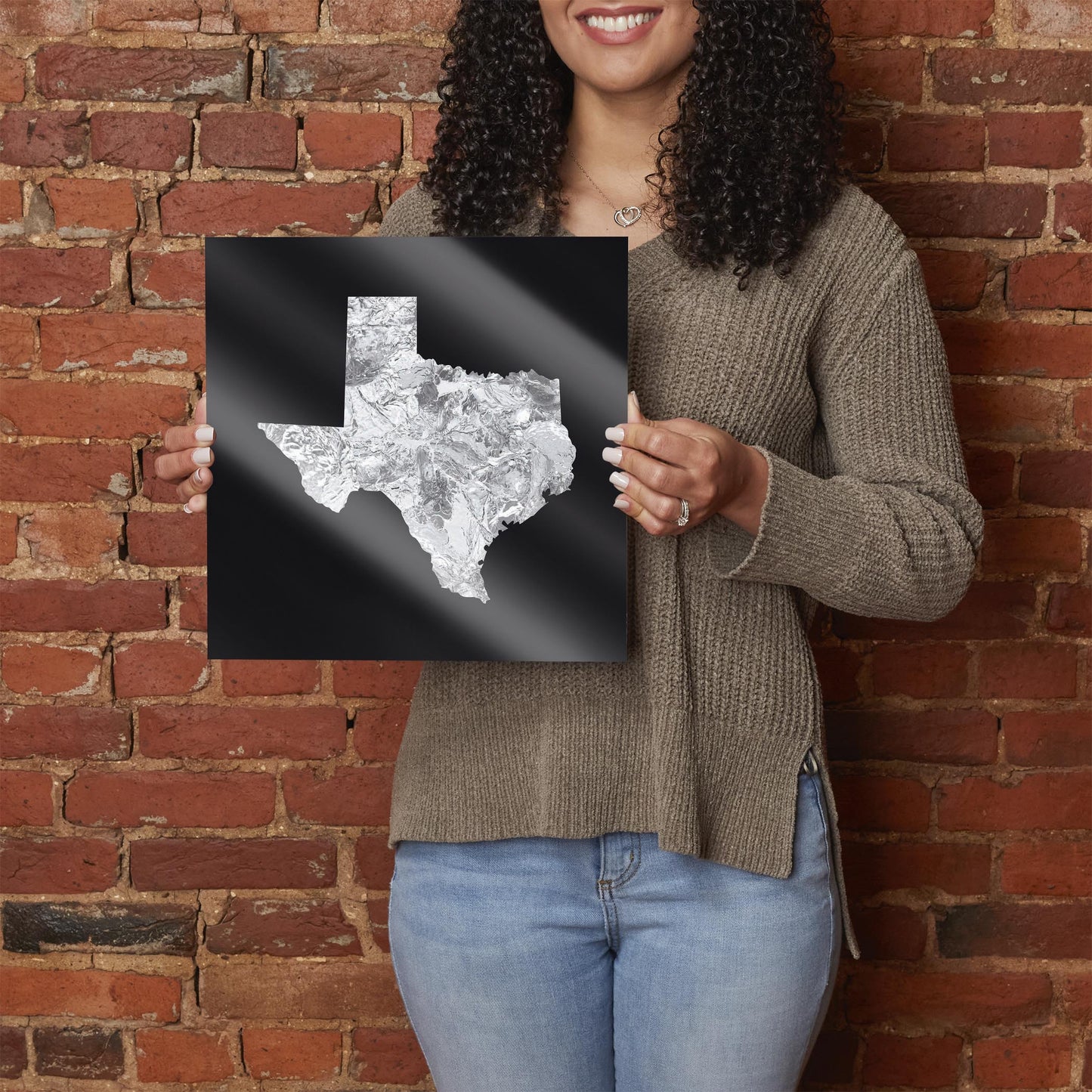 Minimalistic B&W Texas Metal State Shape | Hi-Def Glass Art | Eaches | Min 1
