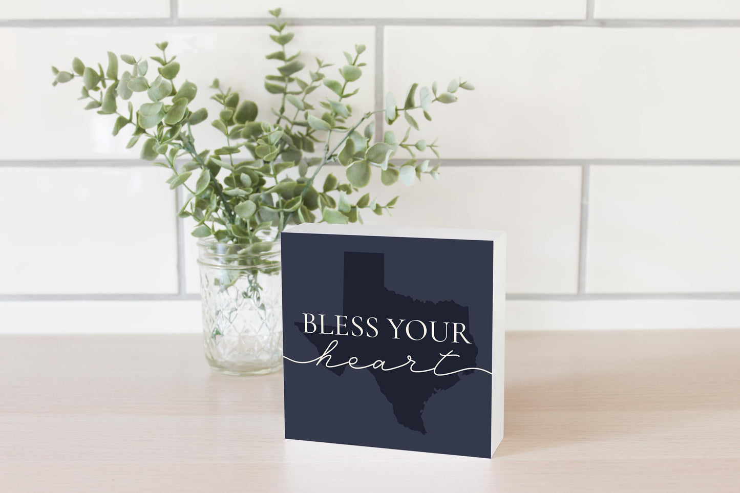 Modern Minimalist Texas Bless Your Heart | Wood Block | Eaches | Min 4