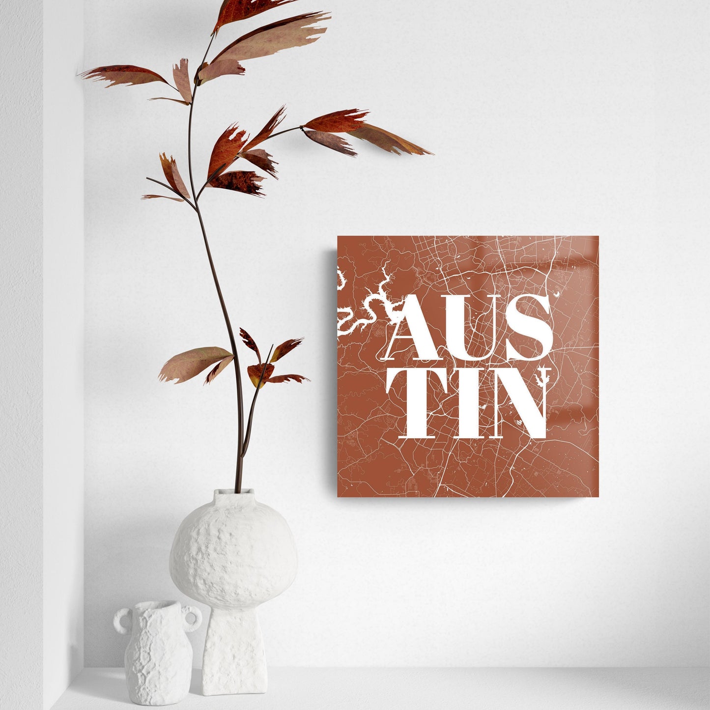 Modern Minimalist Texas Austin Map | Hi-Def Glass Art | Eaches | Min 2