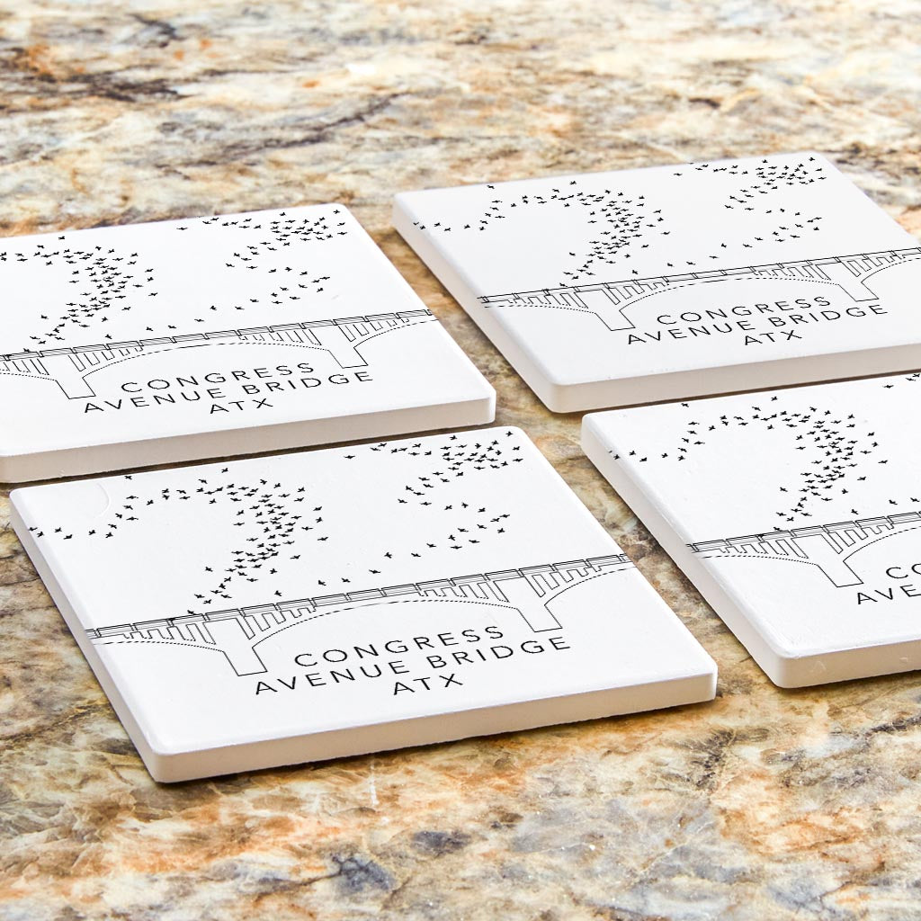 Minimalist B&W Texas Austin Congress Avenue Bridge | Absorbent Coasters | Set of 4 | Min 2