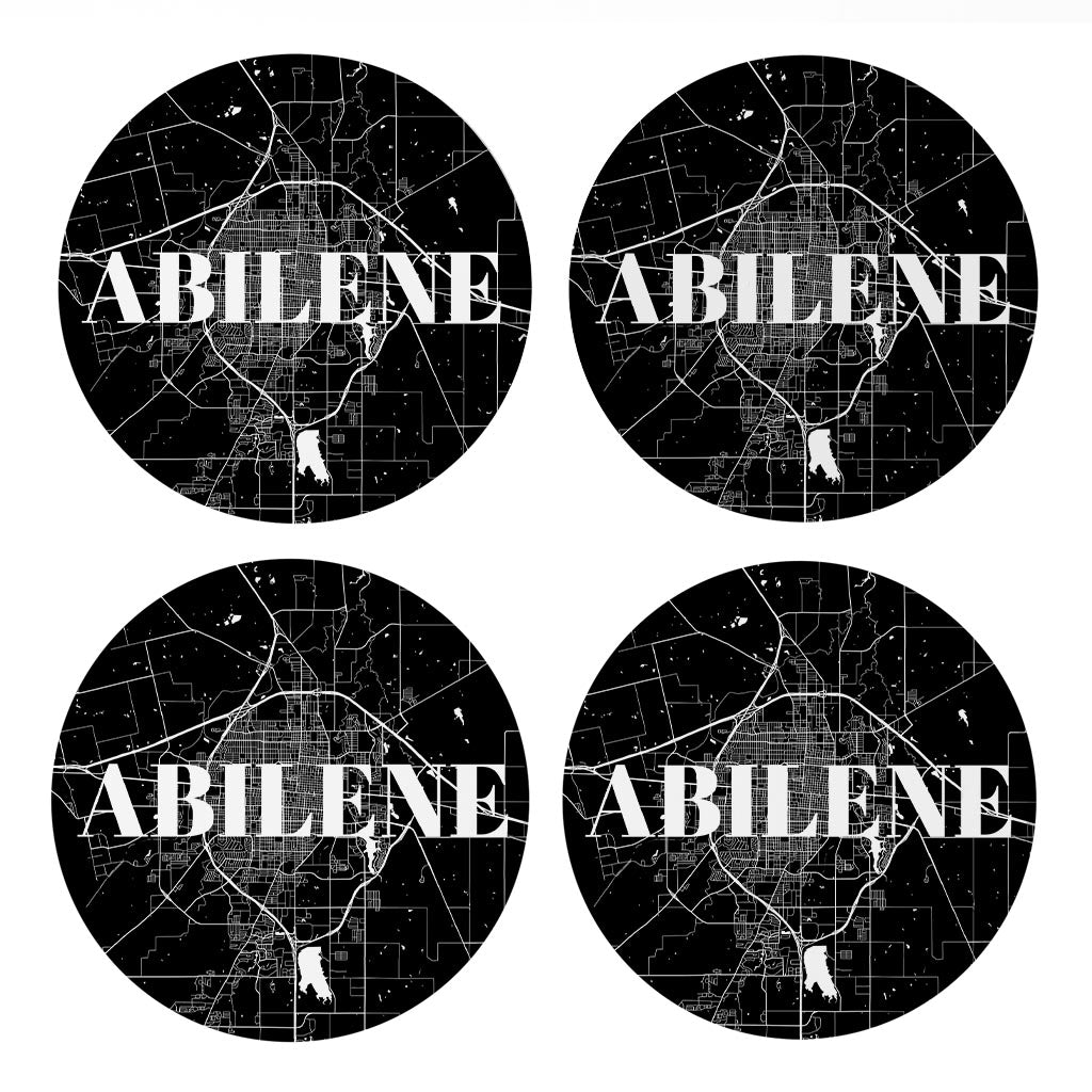 Minimalist B&W Texas Abilene Map| Absorbent Coasters | Set of 4 | Min 2